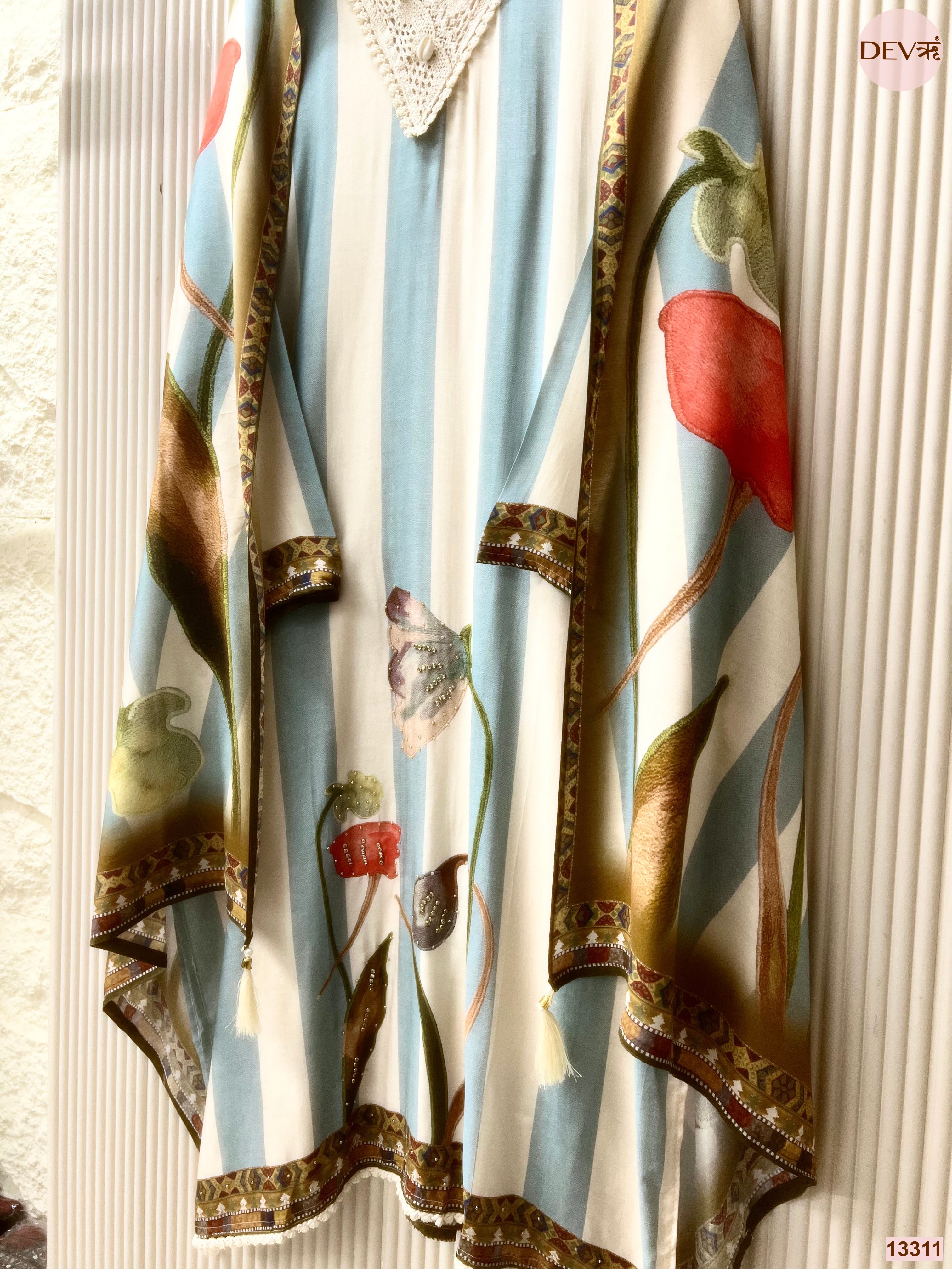 Blue Muslin Printed Unstitched 3-Piece Suit (Devri – D.No 13311)
