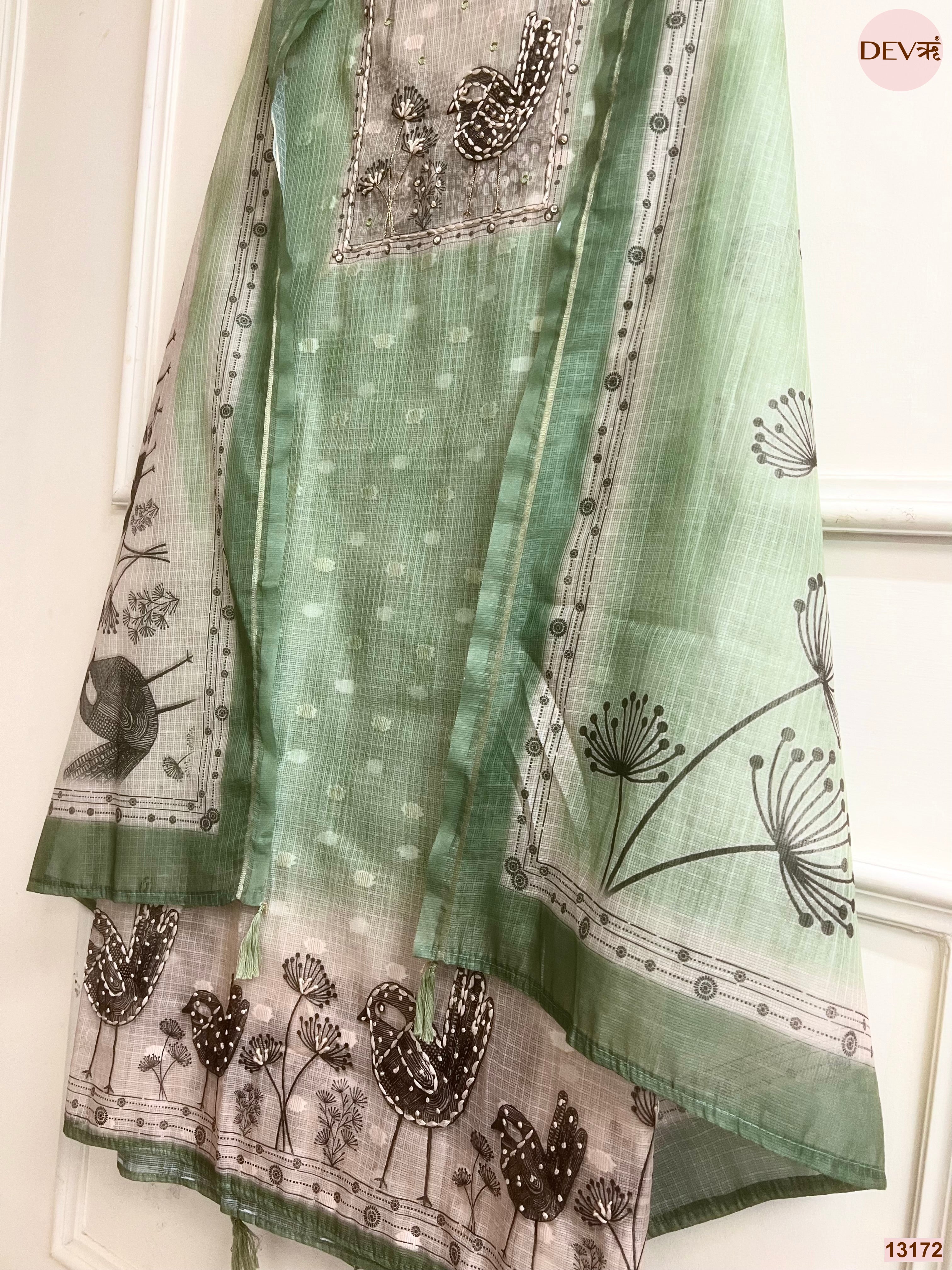 Green Kota Printed Unstitched 3-Piece Suit (Devri – D.No 13172)