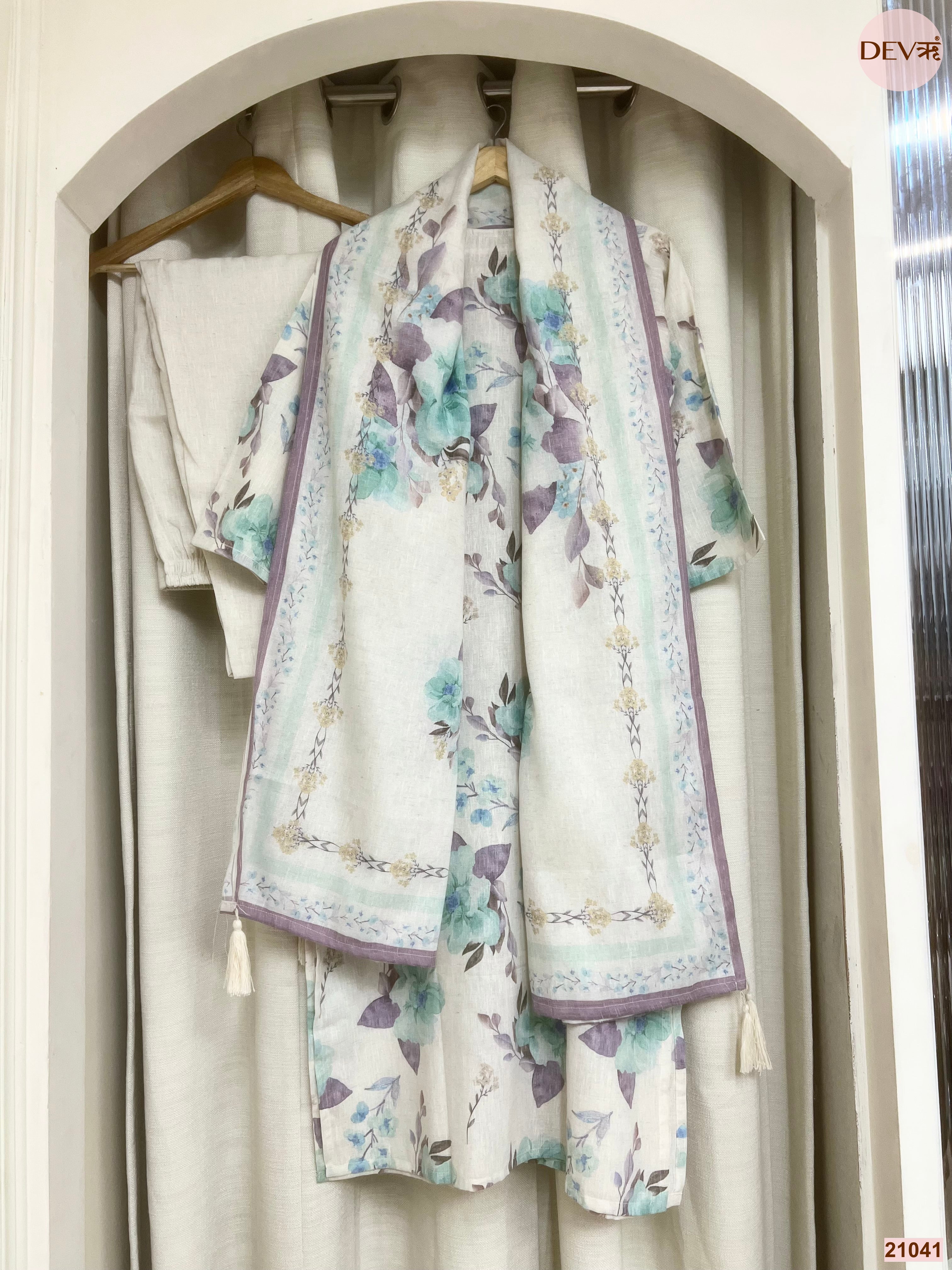 Gulnaar Pure Cotton Embroidered Off-White 3-Piece Set (Devri – D.No 21041)