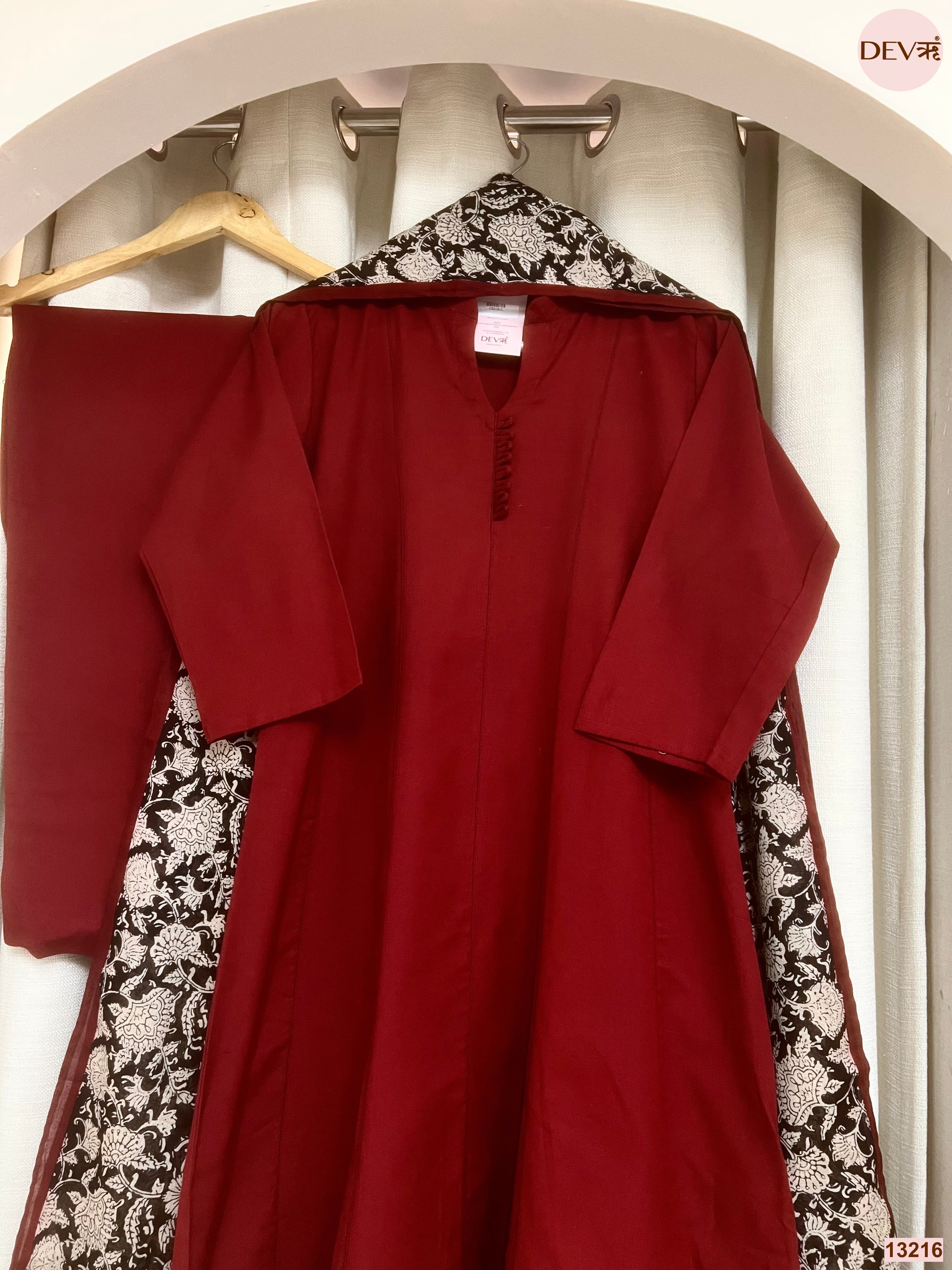 Gulnaar Pure Cotton Printed Maroon 3-Piece Set (Devri – D.No 13216)