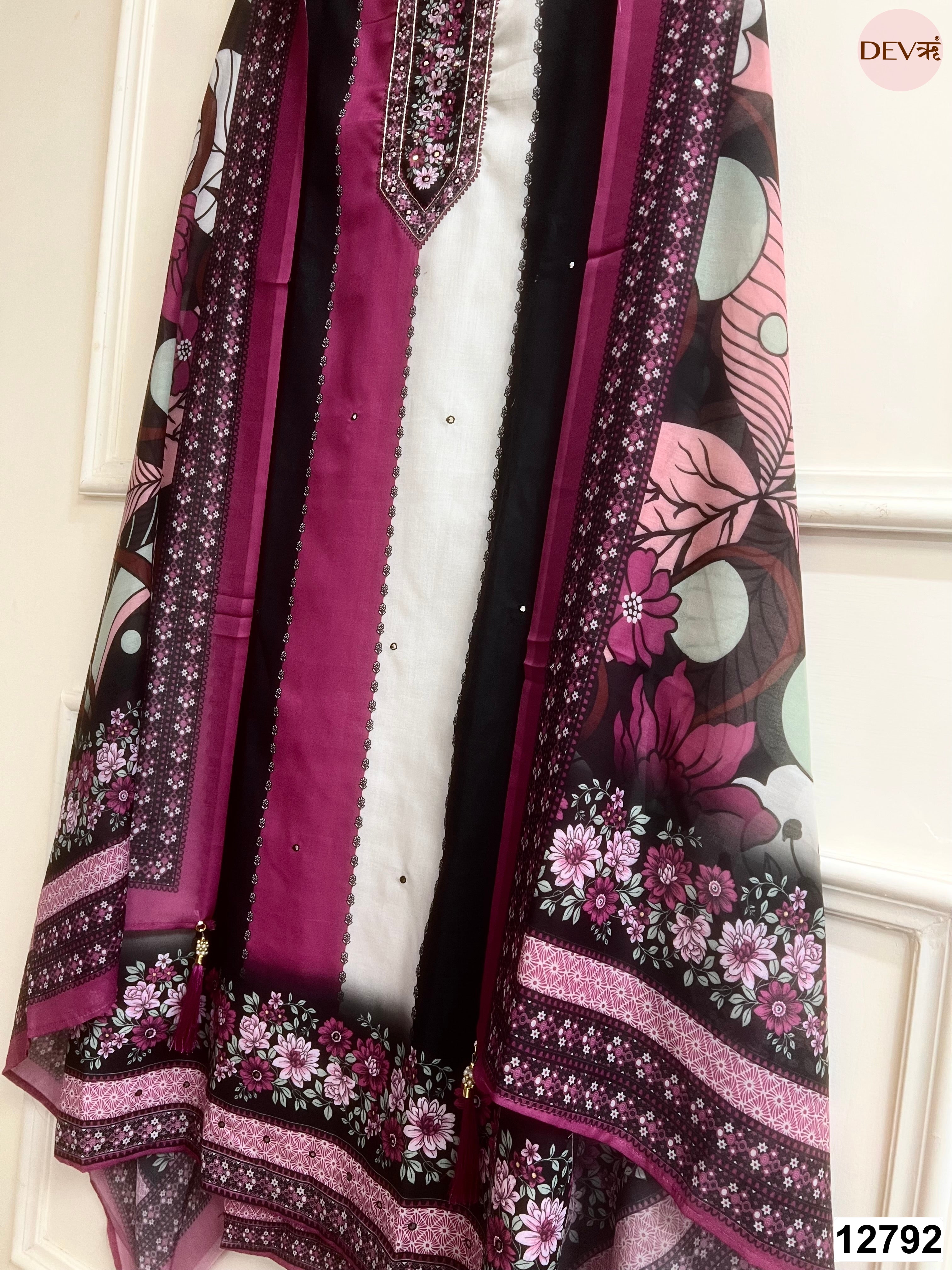 Black Jam Cotton Printed Unstitched 3-Piece Suit (Devri – D.No 12792)