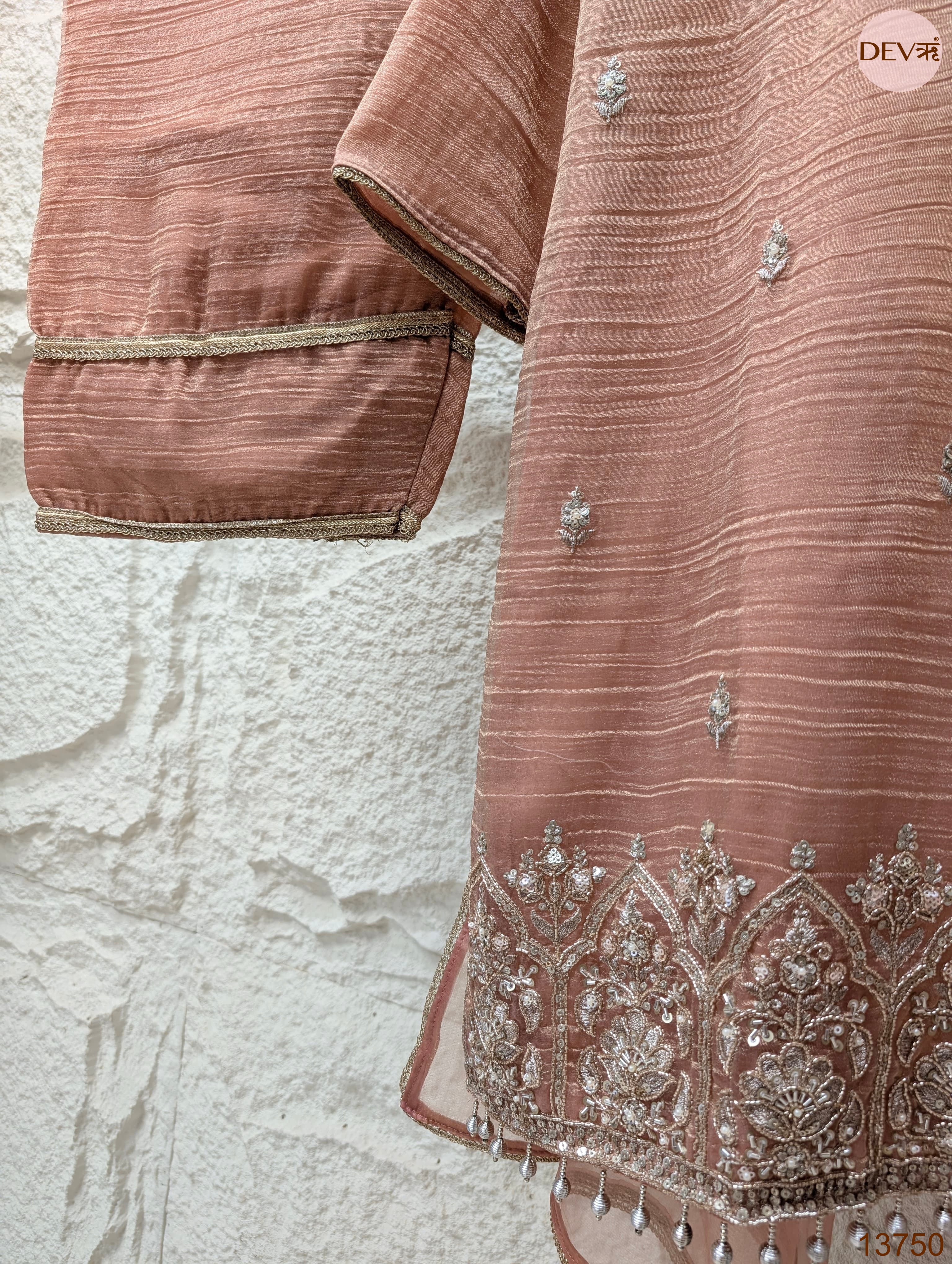 Gulrang Tissue silk blend Embroidered Peach 3-Piece Set (Devri – D.No 13750)
