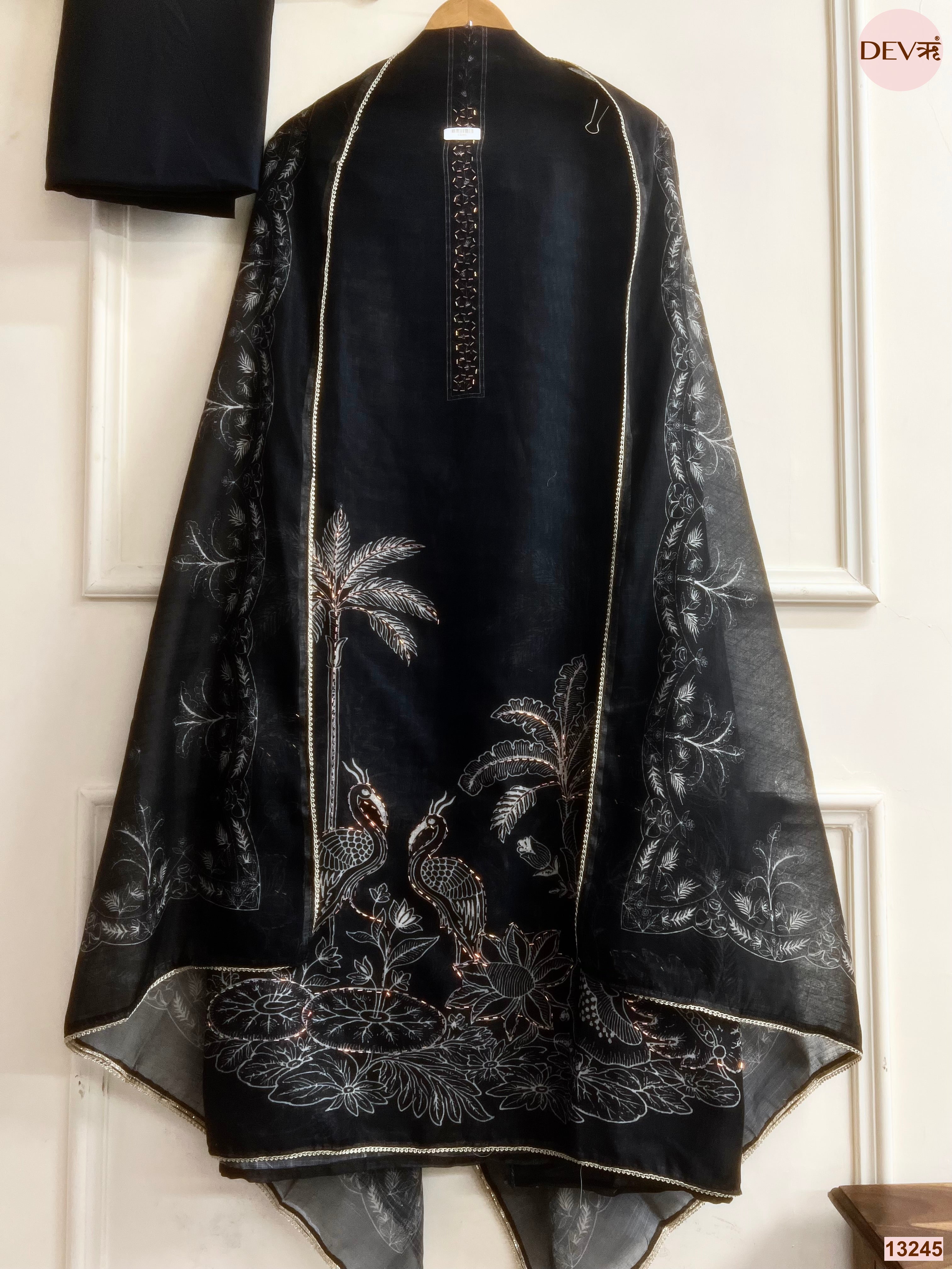 Black Linen Cotton Printed Unstitched 3-Piece Suit (Devri – D.No 13245)