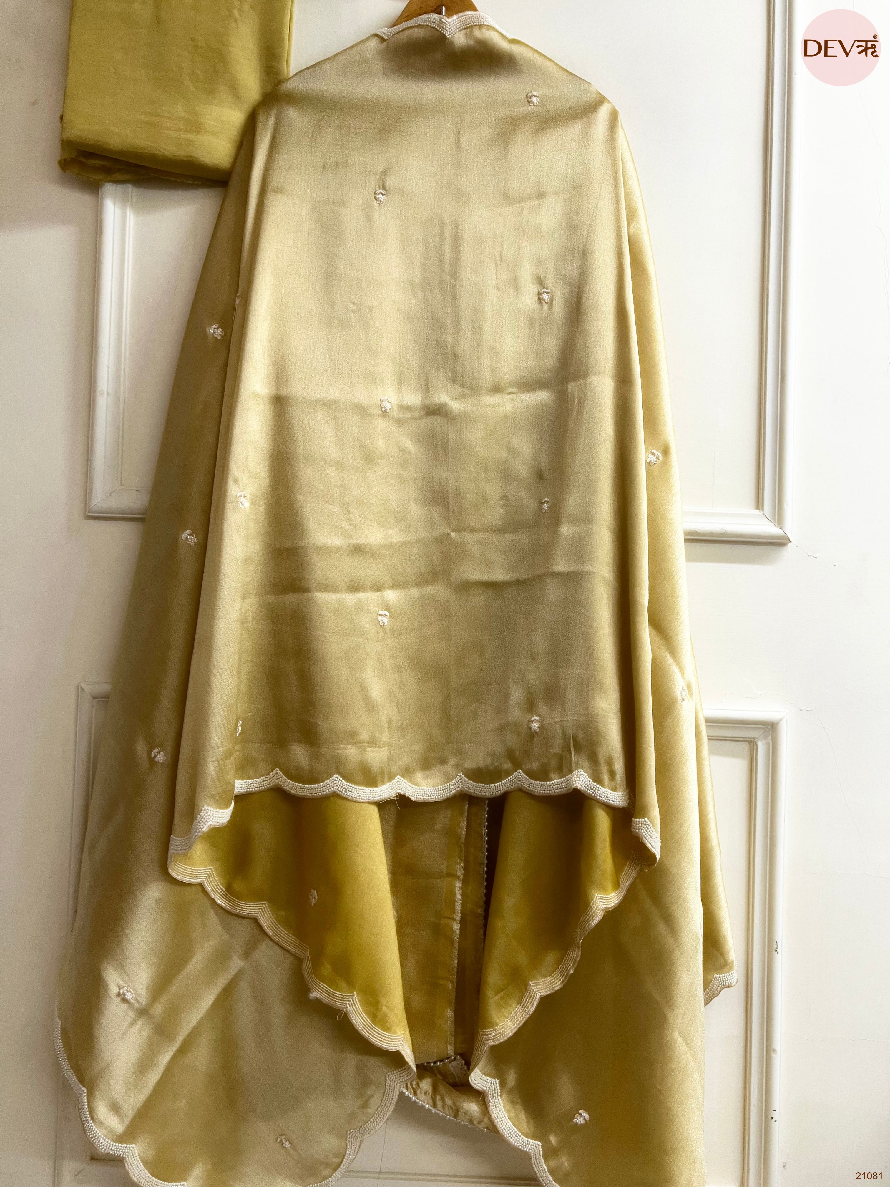 Olive Pure Tissue Giraffe Silk Embroidered Unstitched 3-Piece Suit (Devri – D.No 21081)