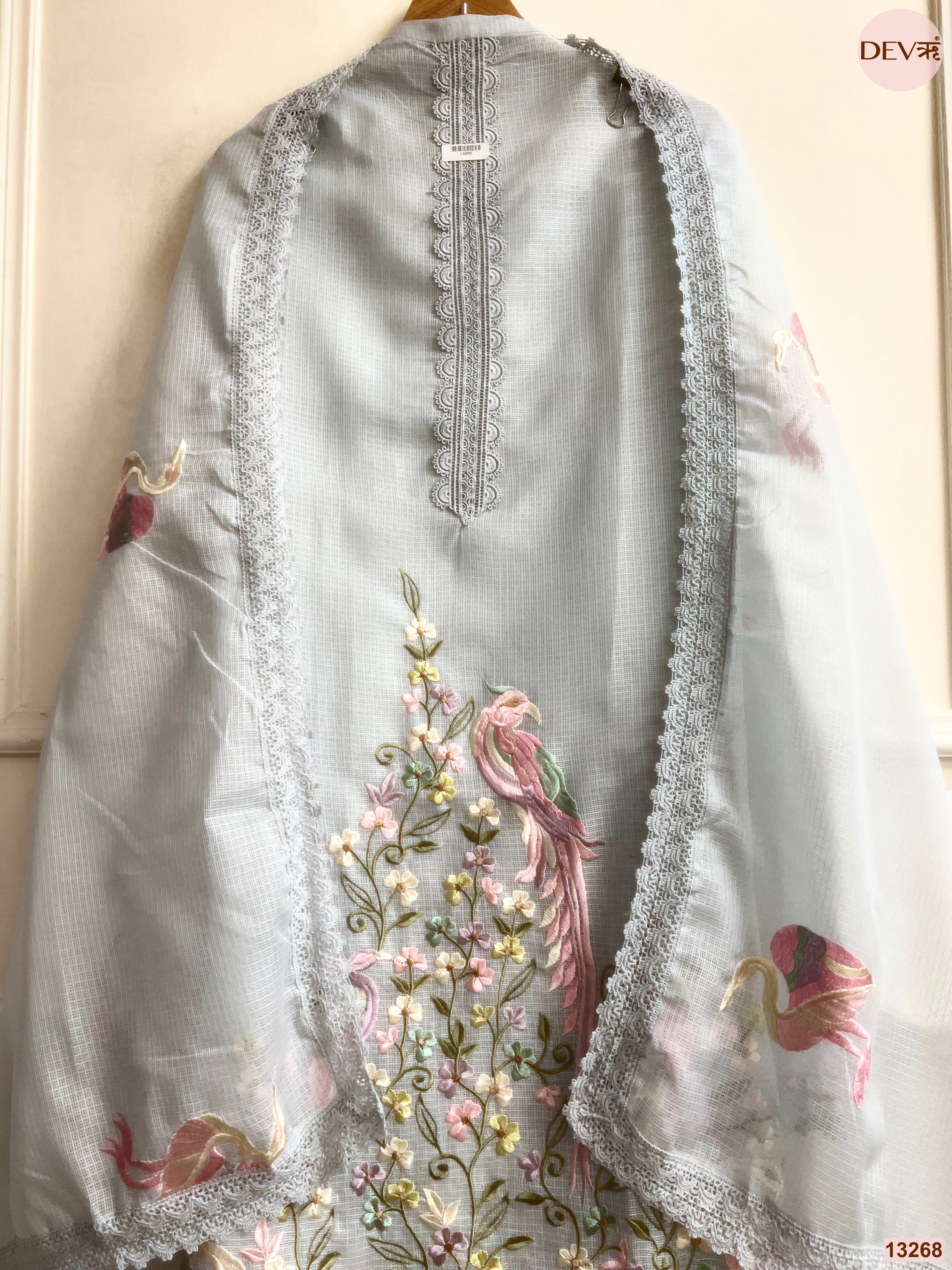 Grey Kota Cotton Embroidered Unstitched 3-Piece Suit (Devri – D.No 13268)