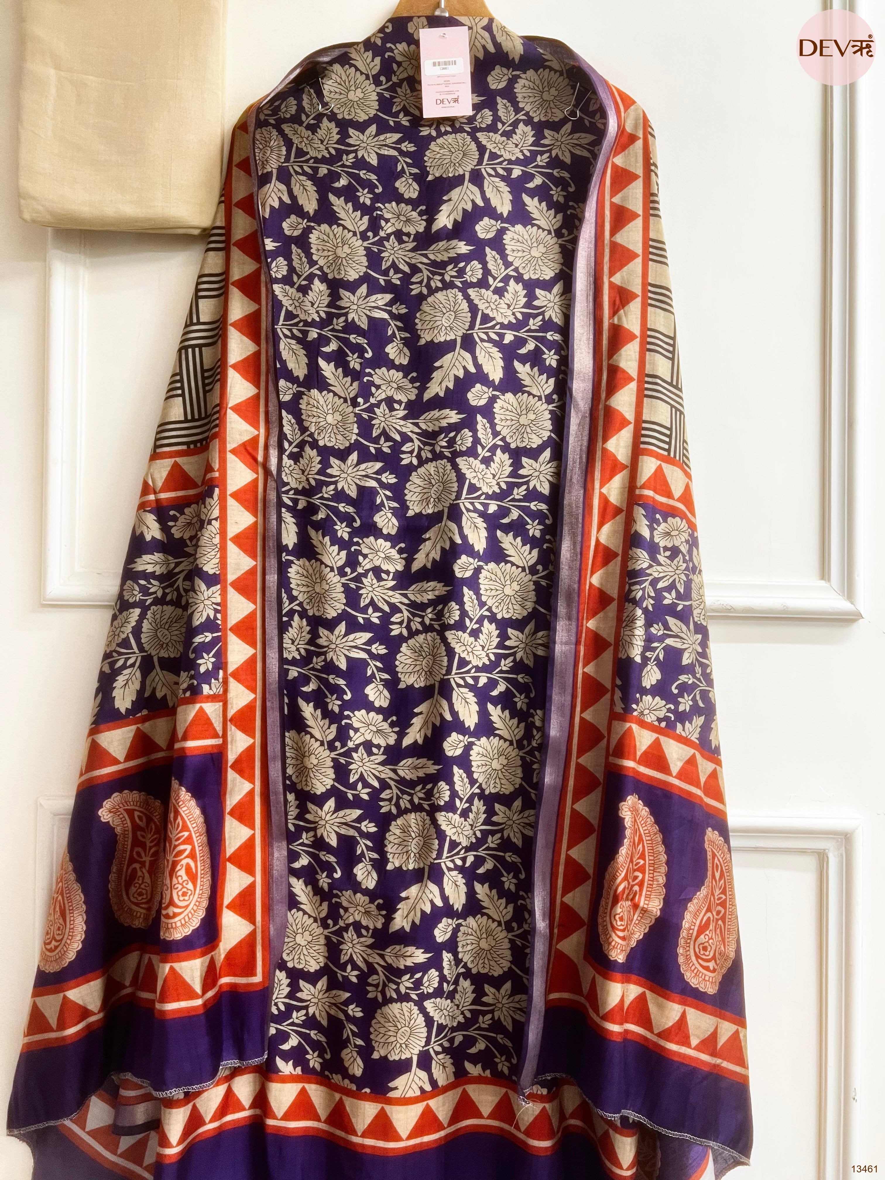 Purple Maheshwari Silk Printed Unstitched 3-Piece Suit (Devri – D.No 13461)
