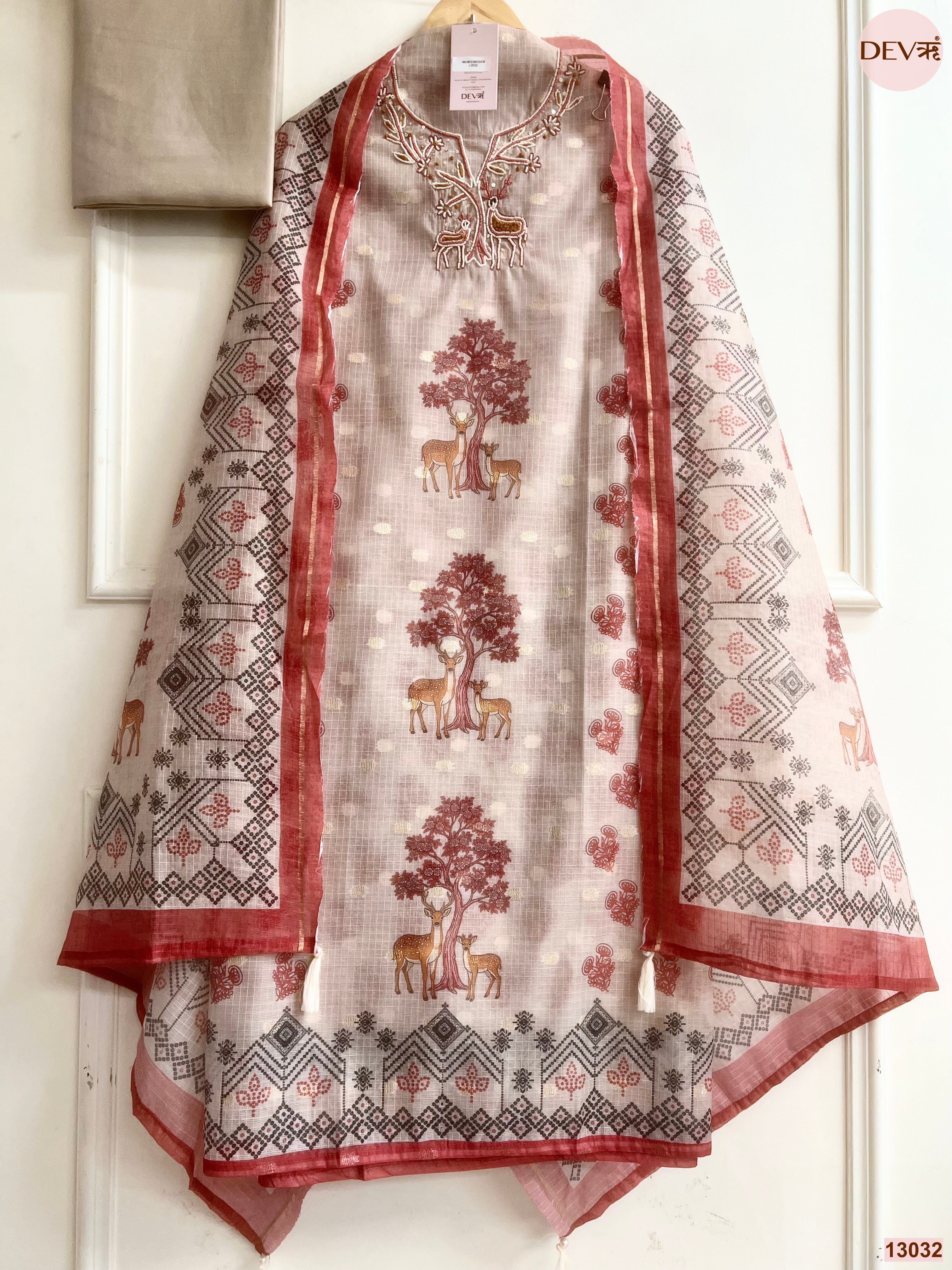 Pink Kota Printed Unstitched 3-Piece Suit (Devri – D.No 13032)