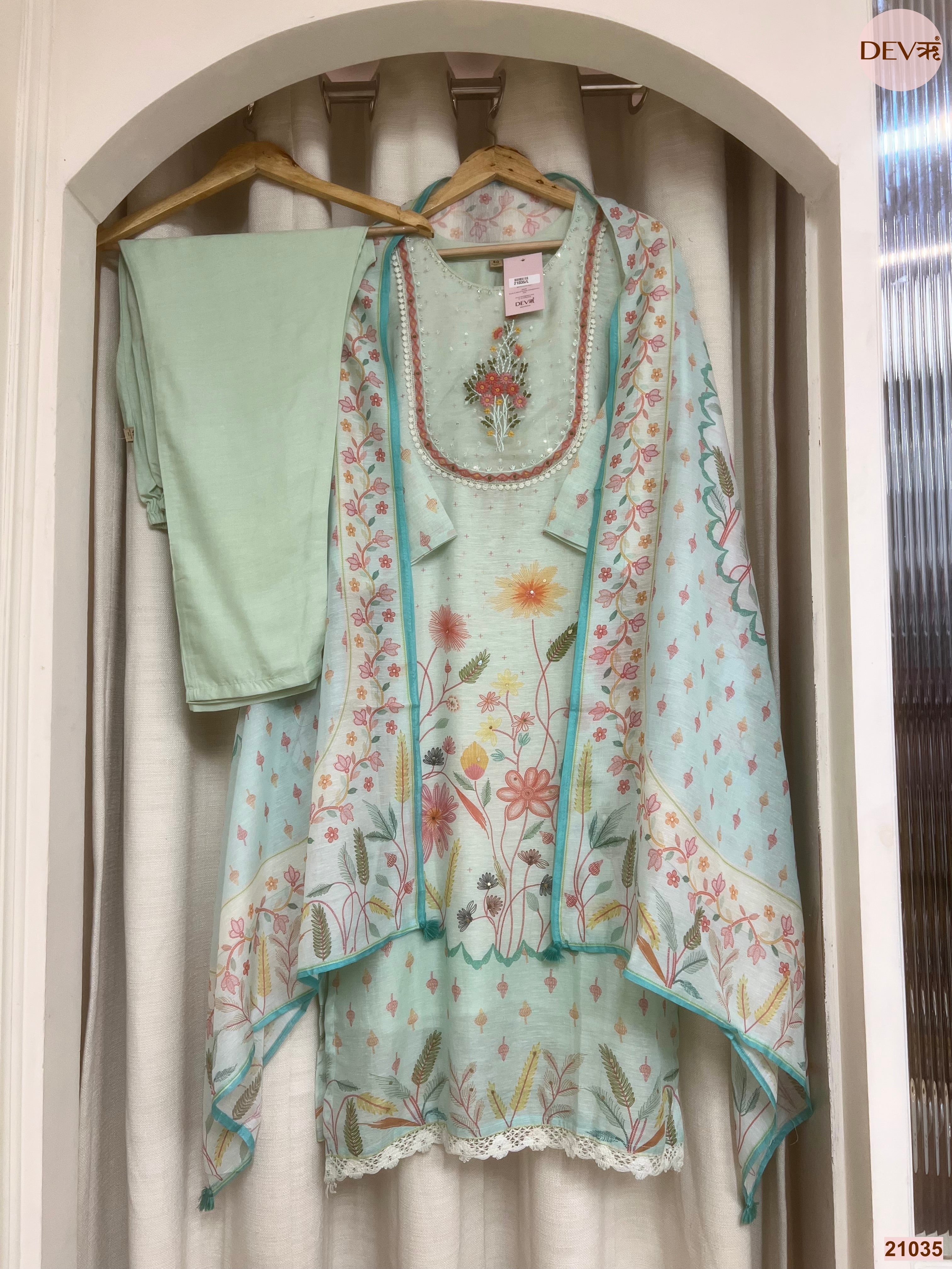 Gulnaar Cotton Printed Mint Green 3-Piece Set (Devri – D.No 21035)