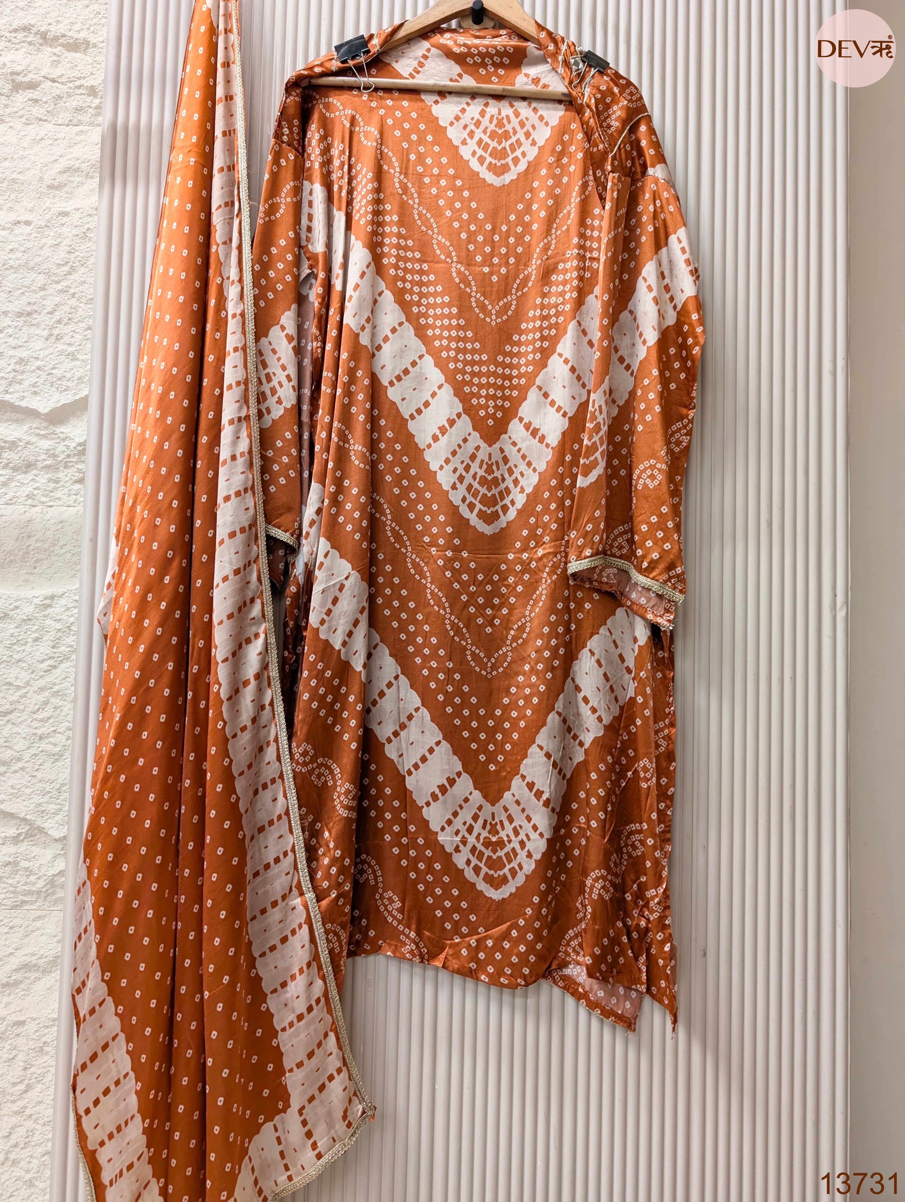 Orange Gajji Silk Printed Unstitched 3-Piece Suit (Devri – D.No 13731)