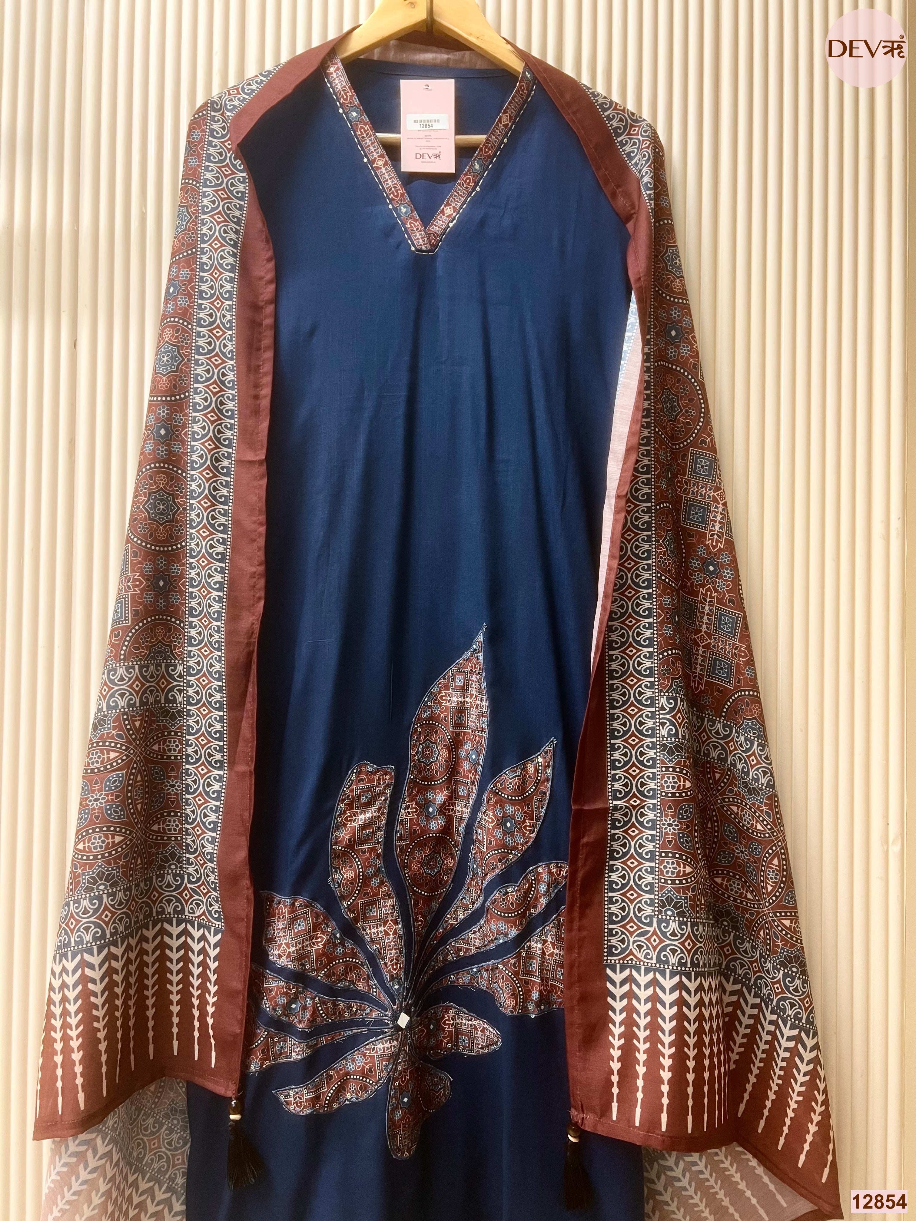 Blue Reyon Printed Unstitched 3-Piece Suit (Devri – D.No 12854)