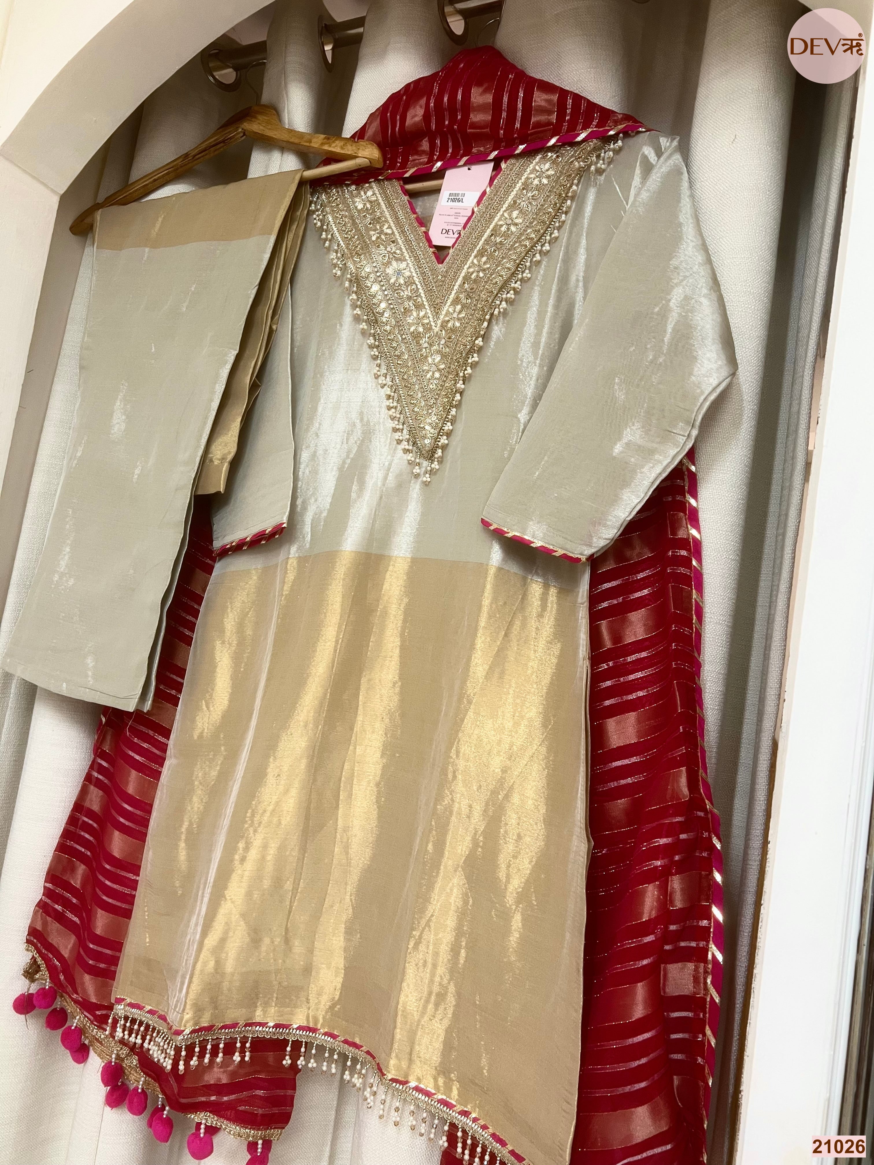 Gulnaar Tissue Silk Embroidered Ivory 3-Piece Set (Devri – D.No 21026)