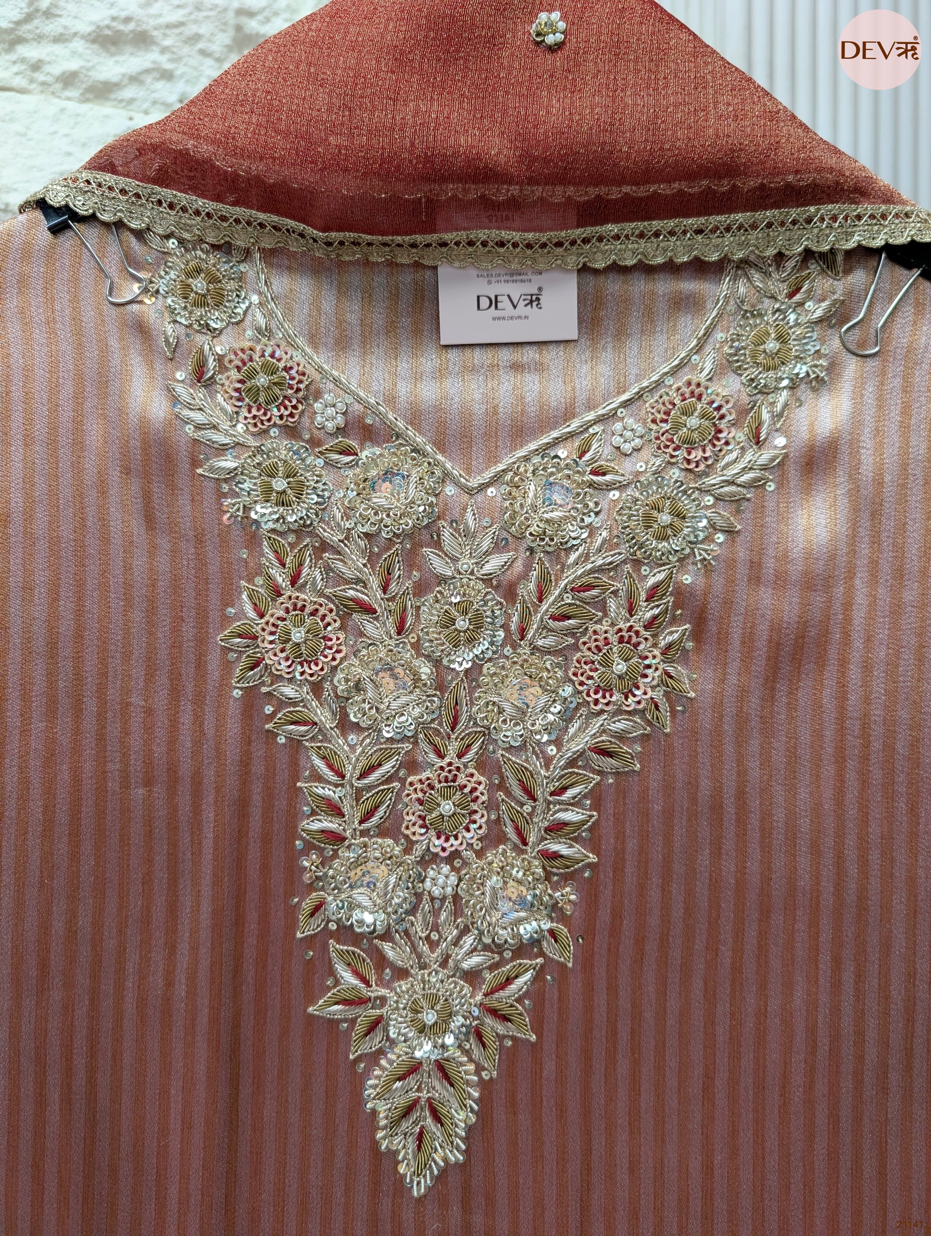 Pink Pure Tissue Silk Embroidered Unstitched 3-Piece Suit (Devri – D.No 21141)