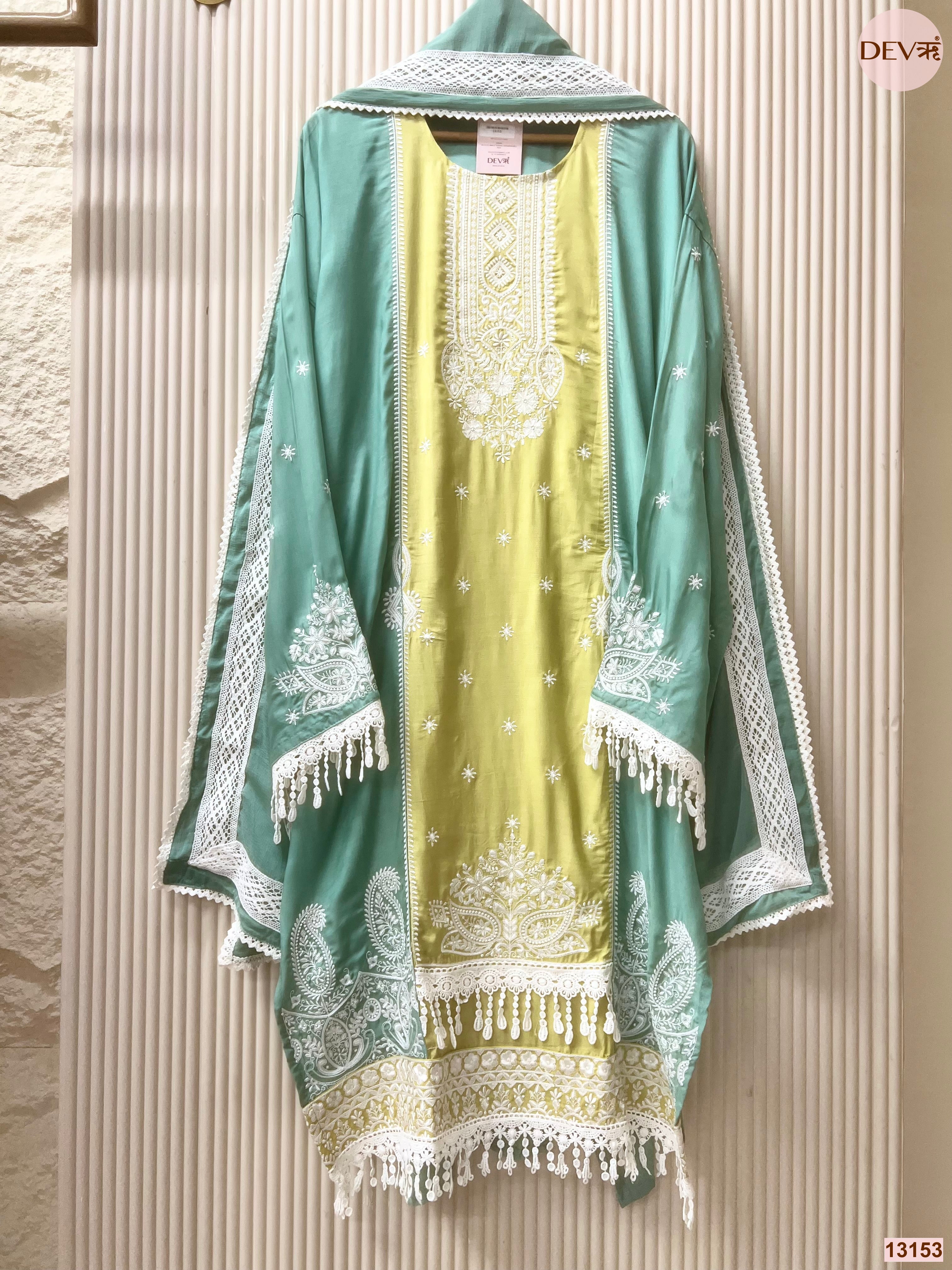 Lime Muslin Embroidered Unstitched 3-Piece Suit (Devri – D.No 13153)