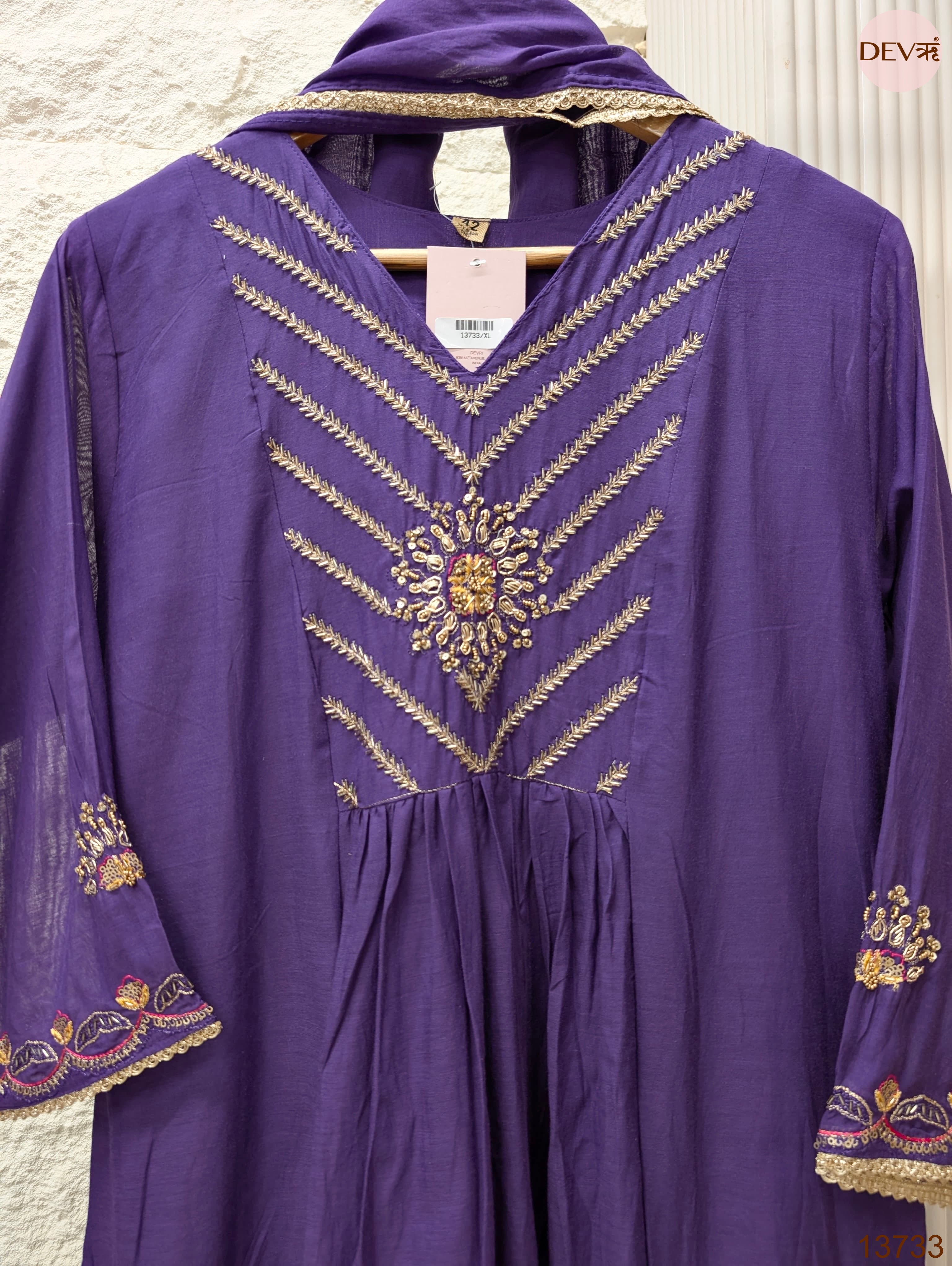 Zarmina Mul Chanderi Embroidered Purple 3-Piece Set (Devri – D.No 13733)