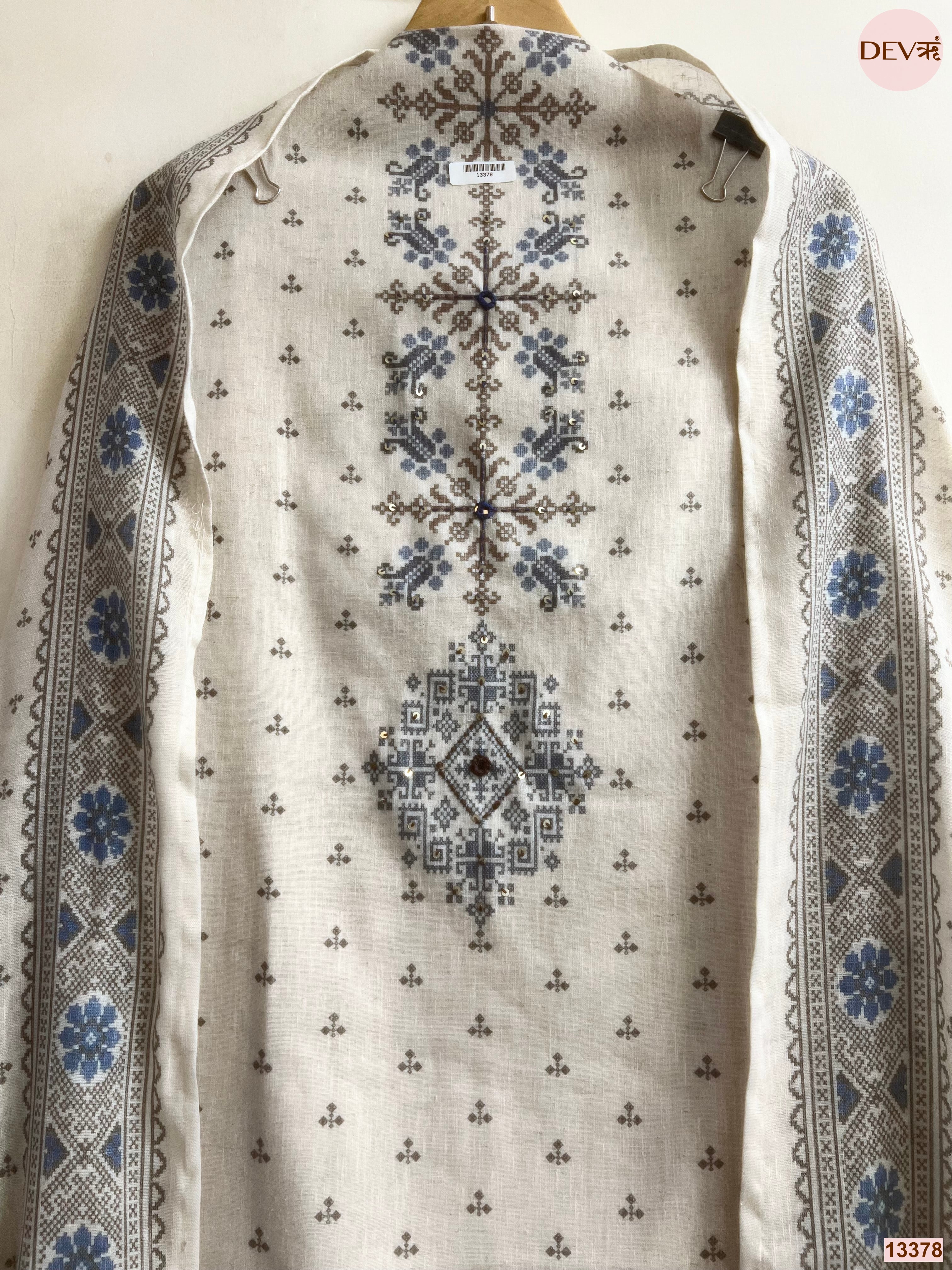 Off White Khadi Cotton Printed Unstitched 3-Piece Suit (Devri – D.No 13378)