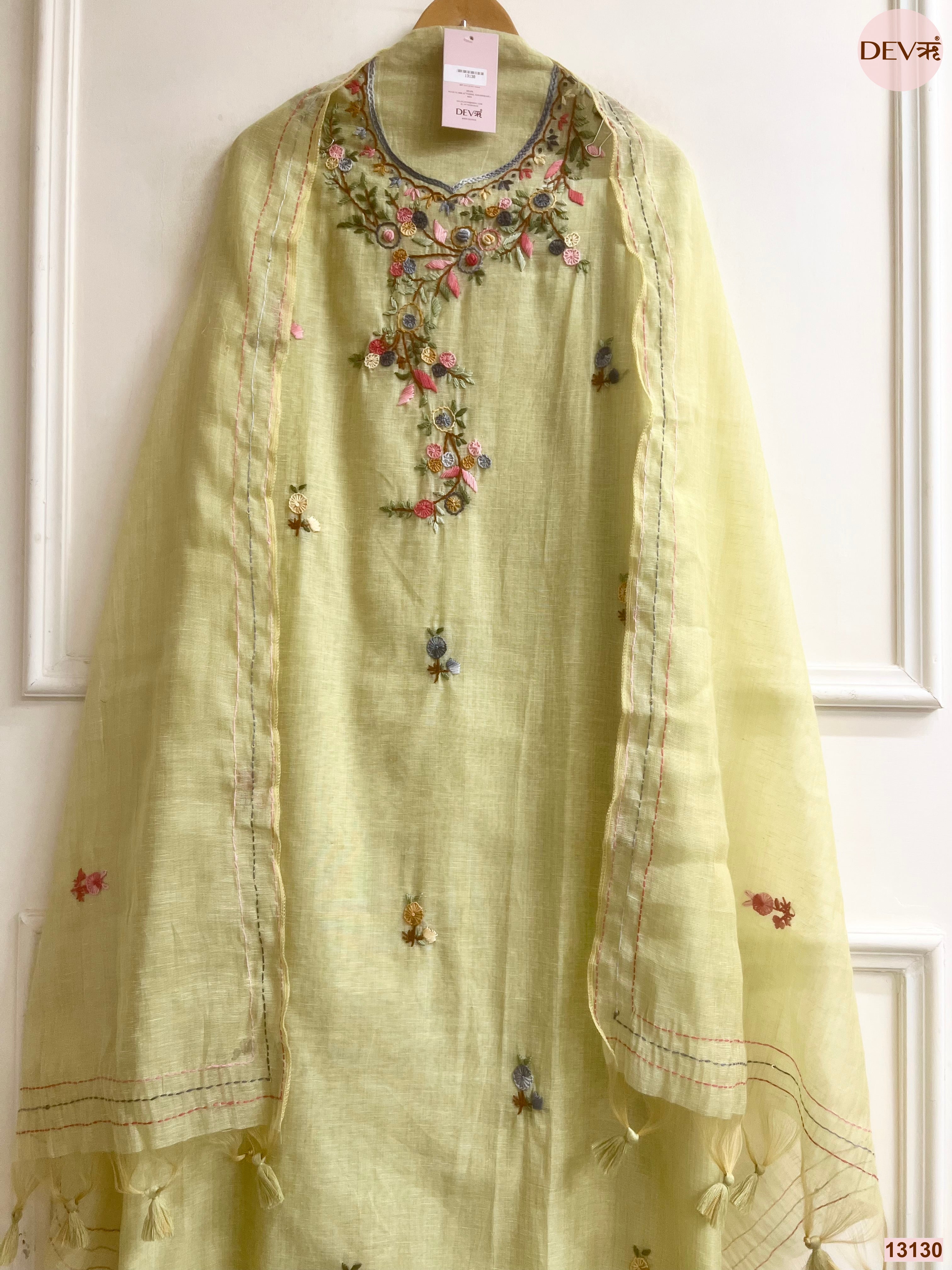 Lime Jamdani Cotton Embroidered Unstitched 3-Piece Suit (Devri – D.No 13130)