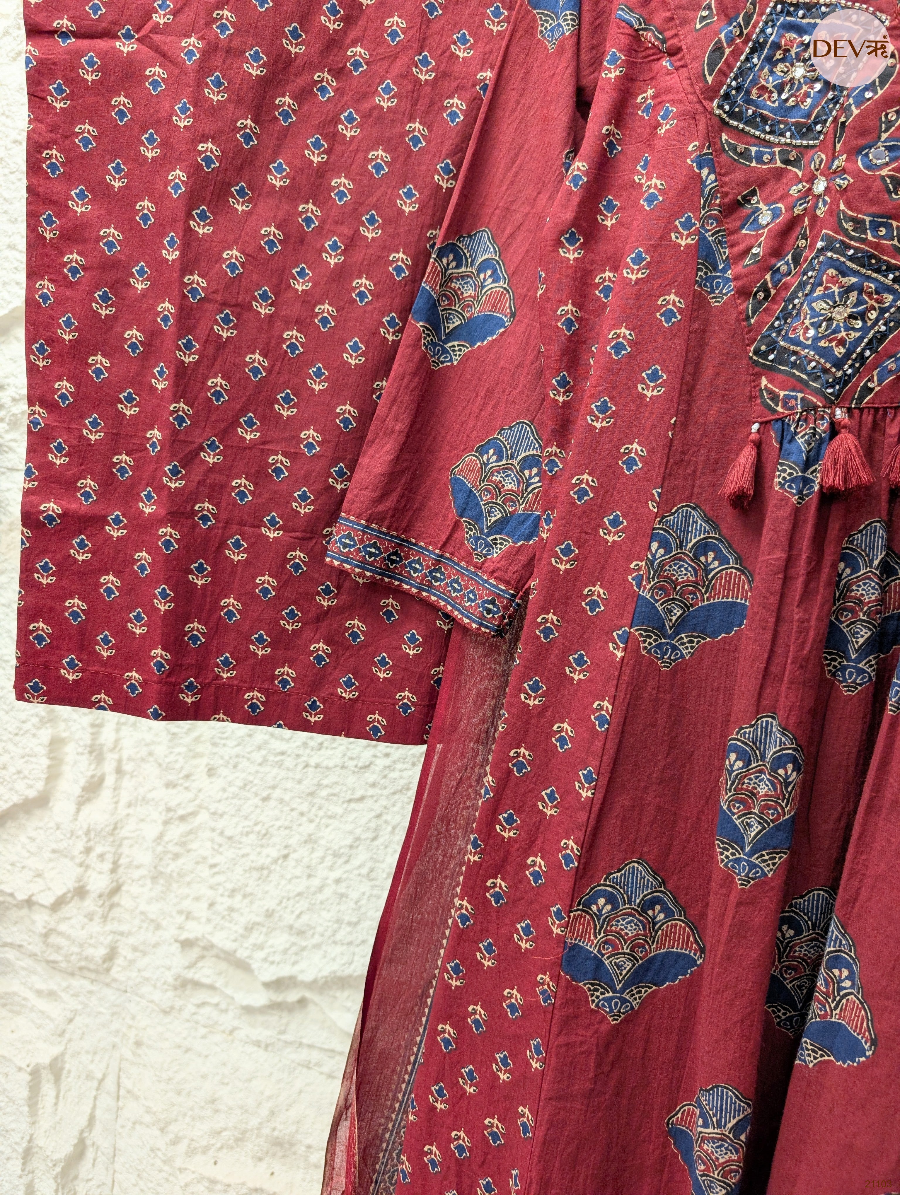 Gulnaar Pure Cotton Printed Maroon 3-Piece Set (Devri – D.No 21103)
