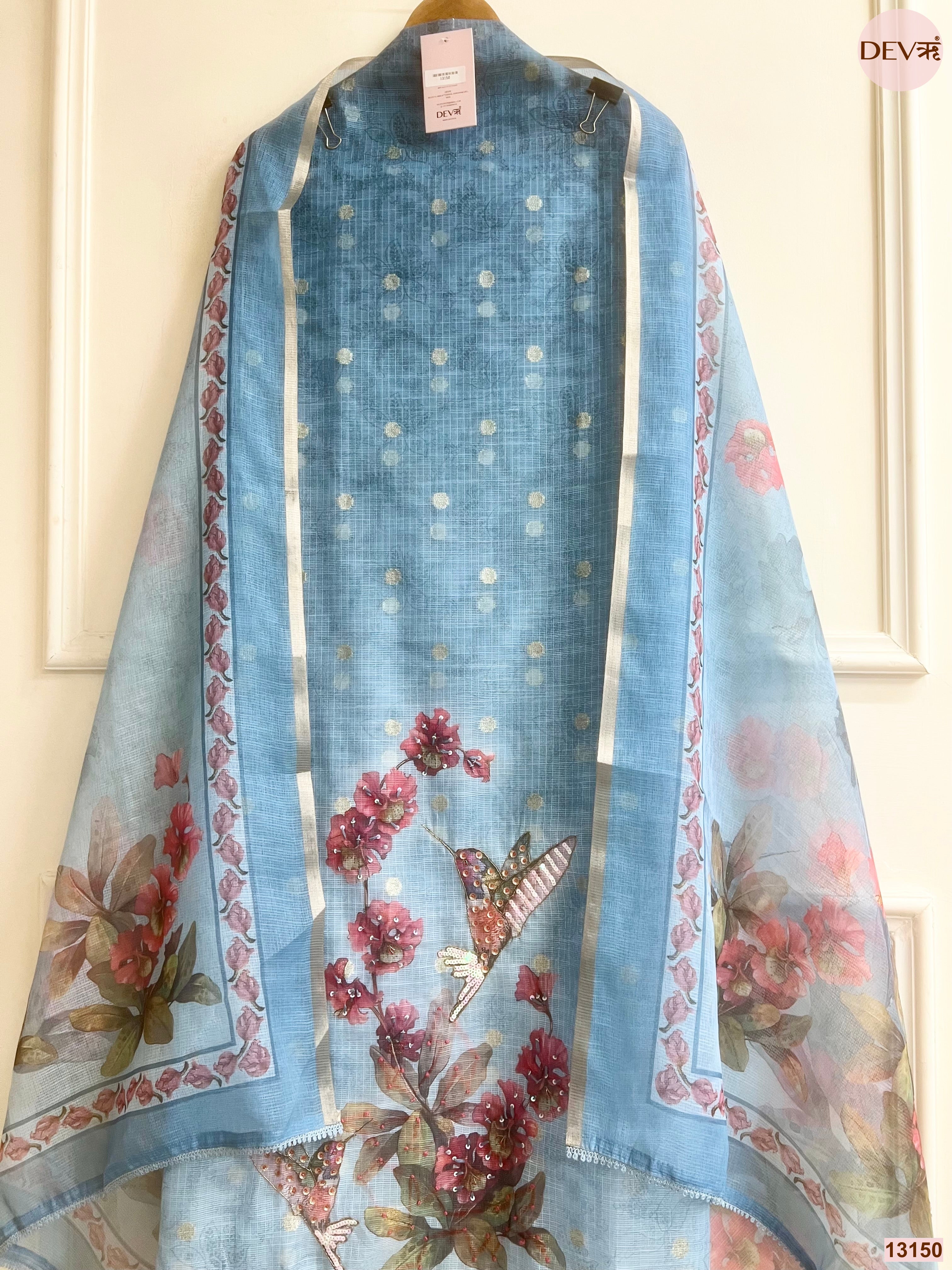 Blue Kota Printed Unstitched 3-Piece Suit (Devri – D.No 13150)