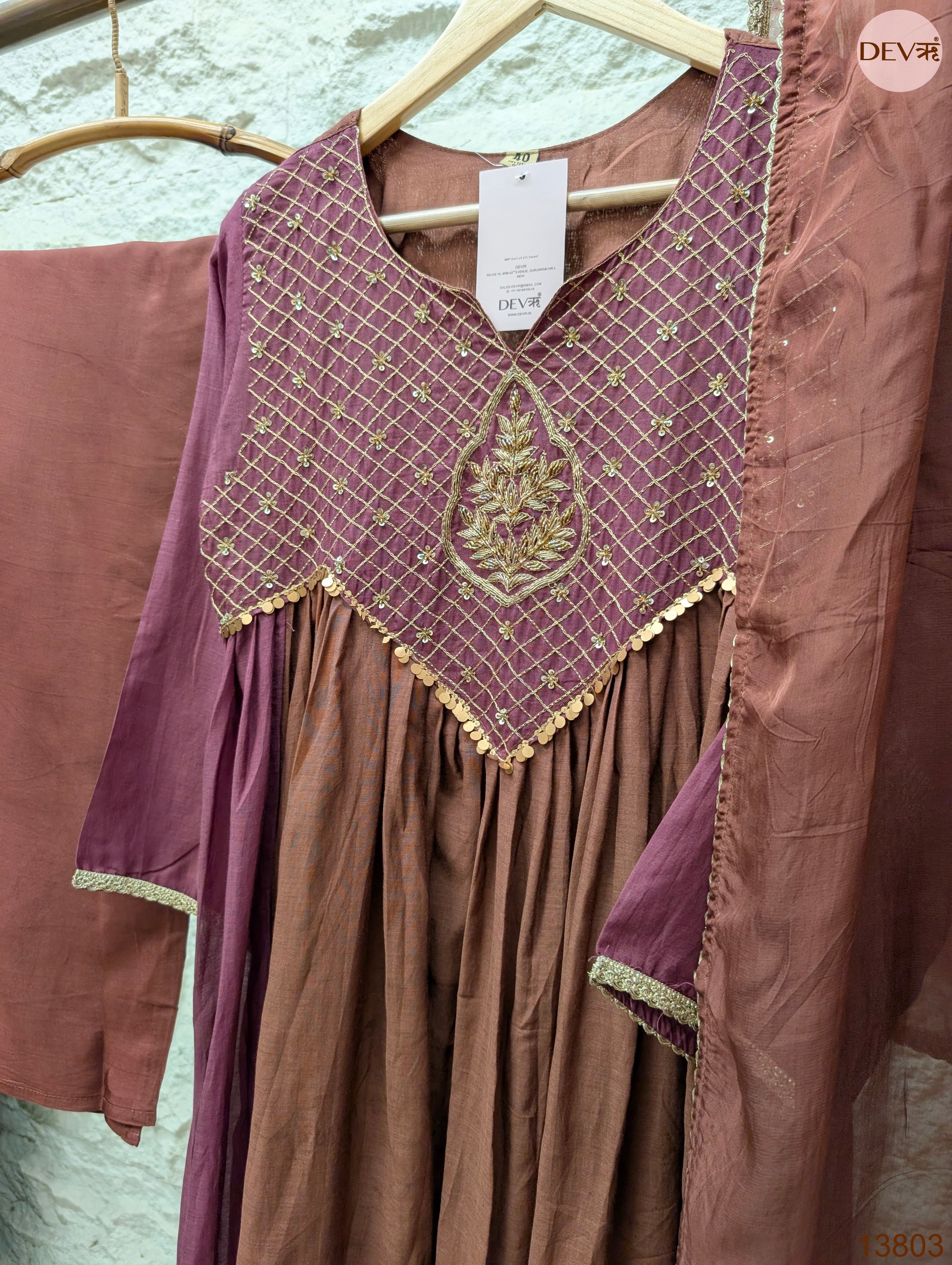 Varnika Mul Chanderi Embroidered Mauve 3-Piece Set (Devri – D.No 13803)