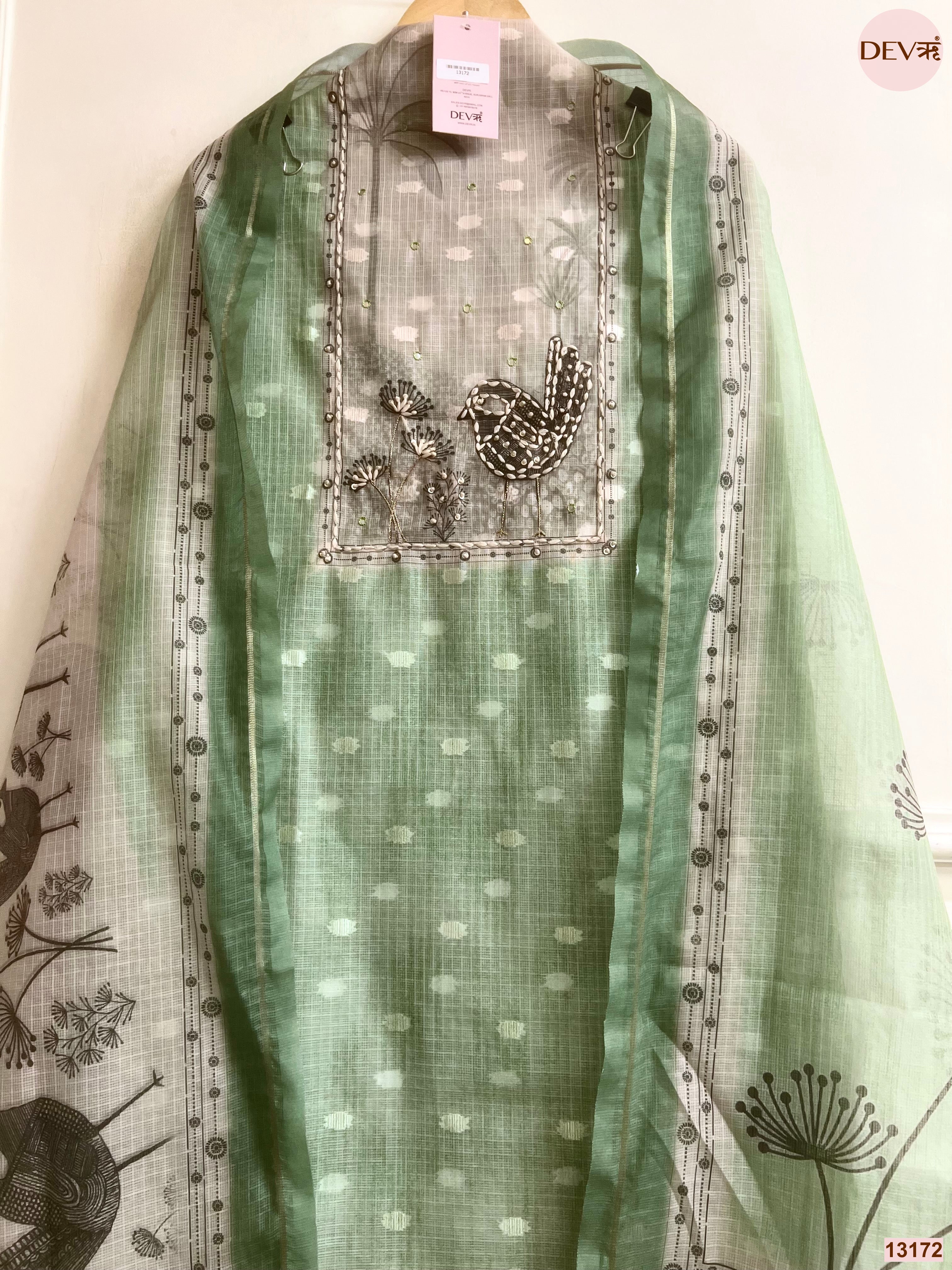 Green Kota Printed Unstitched 3-Piece Suit (Devri – D.No 13172)