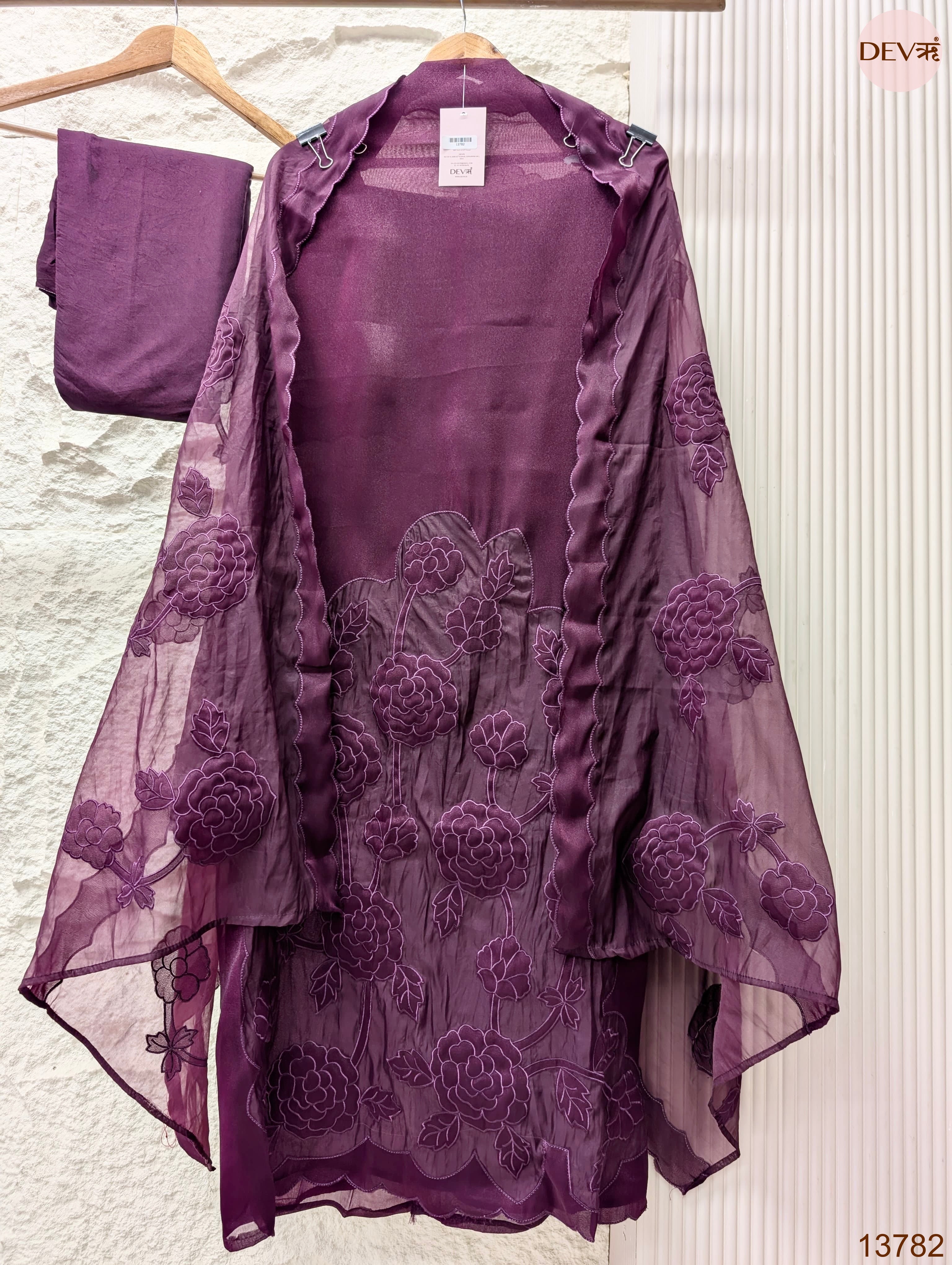 Purple Tissue silk blend Embroidered Unstitched 3-Piece Suit (Devri – D.No 13782)