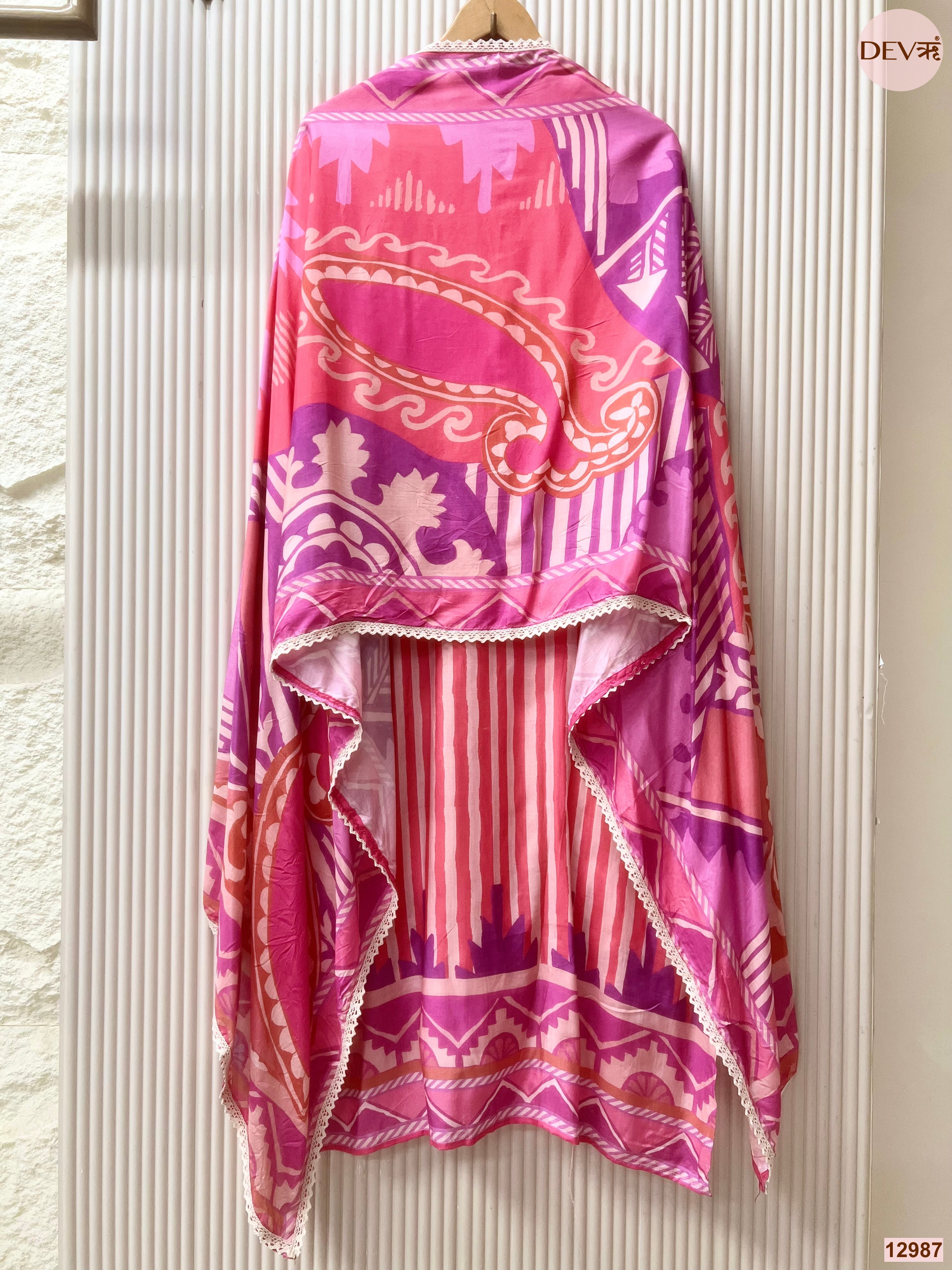 Pink Muslin Printed Unstitched 3-Piece Suit (Devri – D.No 12987)
