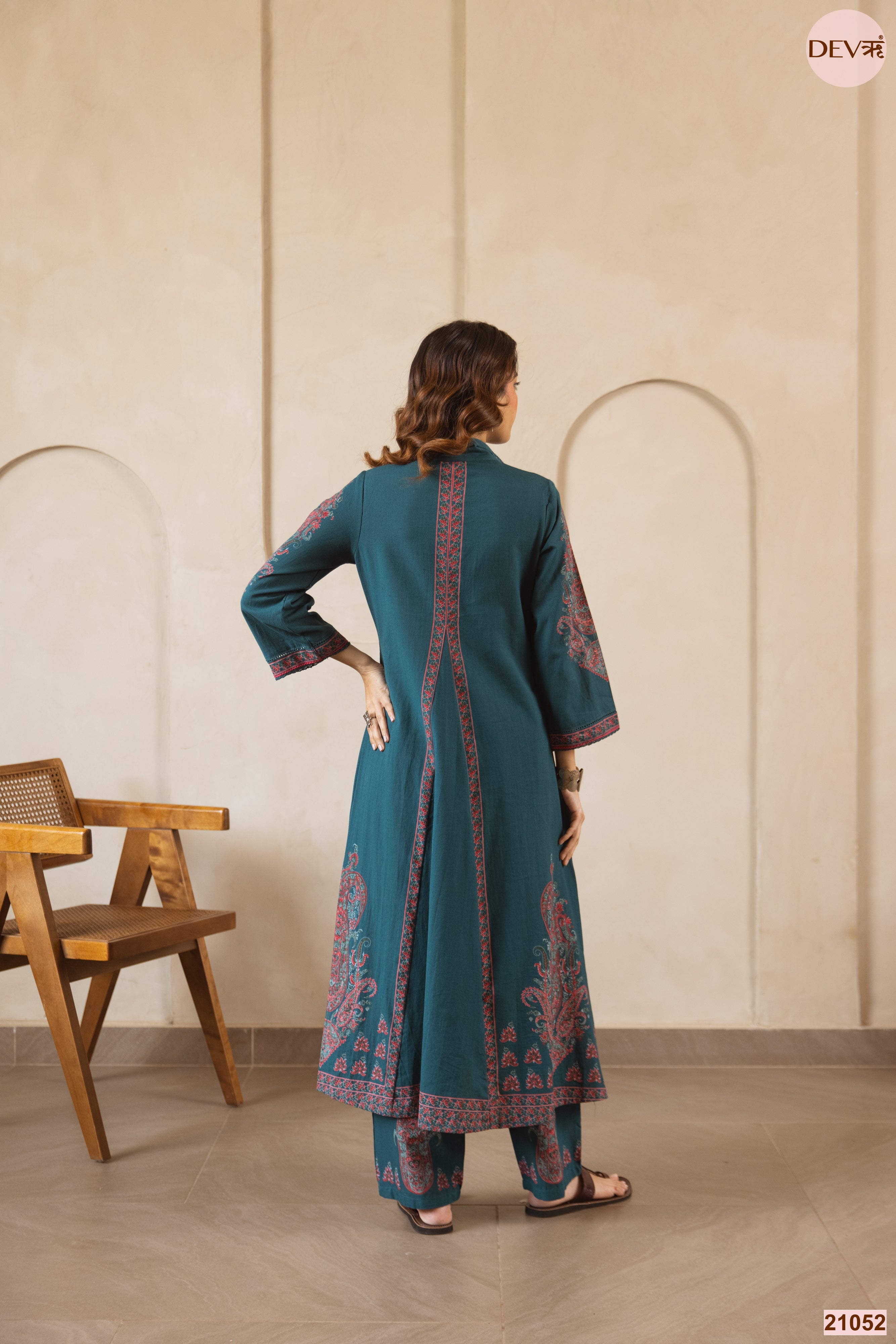 Mehr Cotton Slub Printed Teal 2-Piece Set (Devri – D.No 21052)