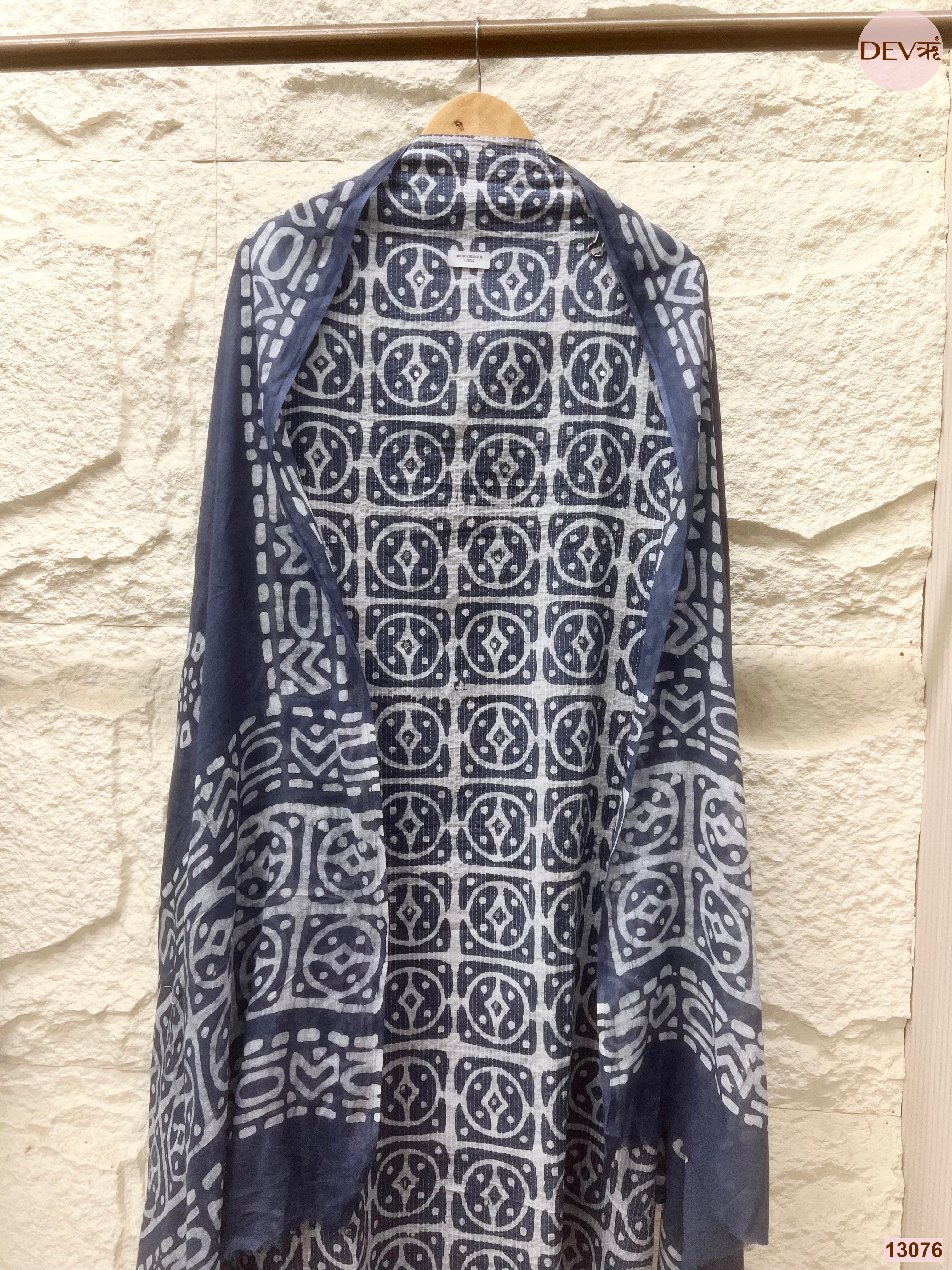 Blue Cotton Printed Unstitched 3-Piece Suit (Devri – D.No 13056)