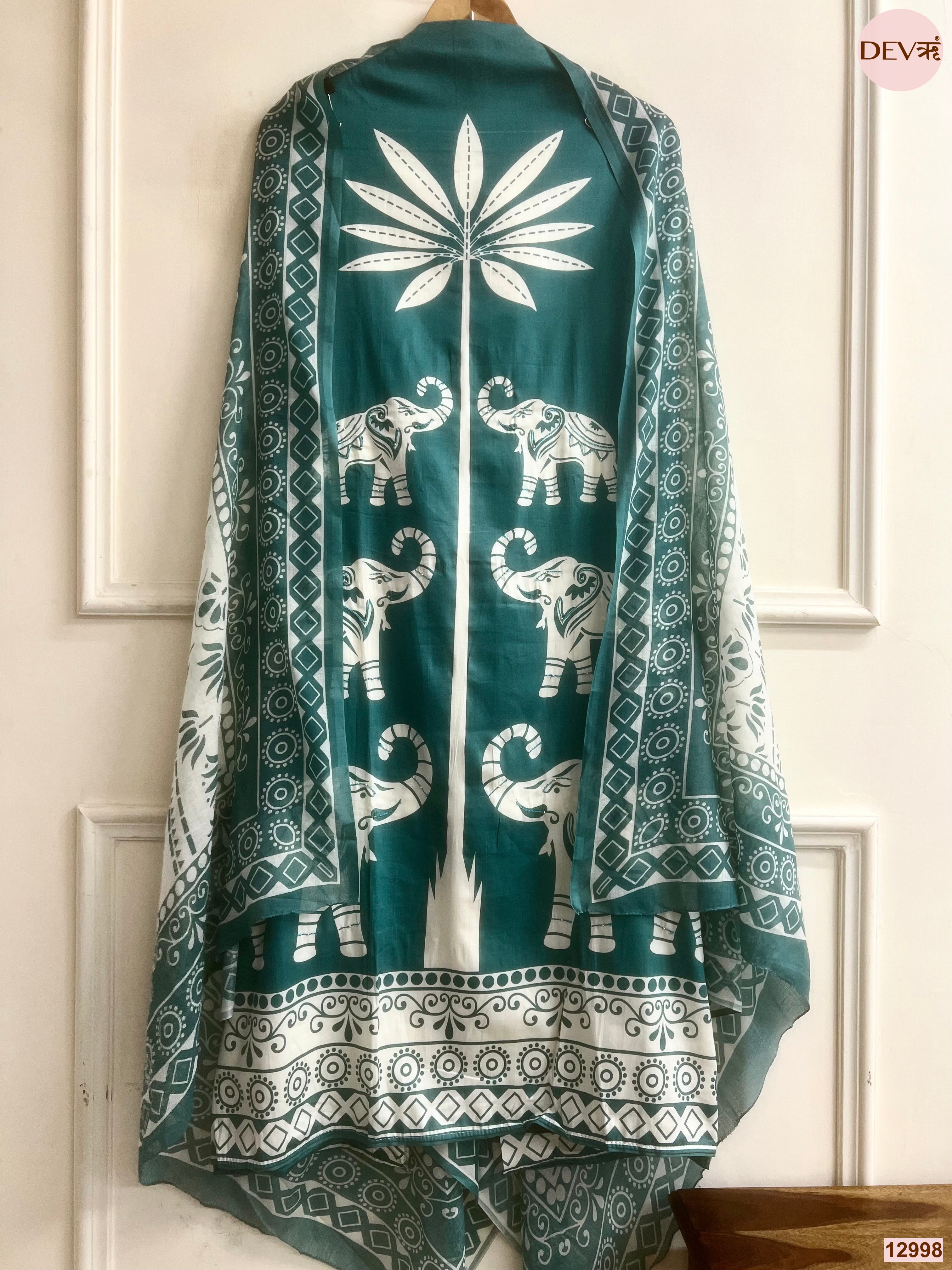 Teal Jam Cotton Printed Unstitched 3-Piece Suit (Devri – D.No 12998)