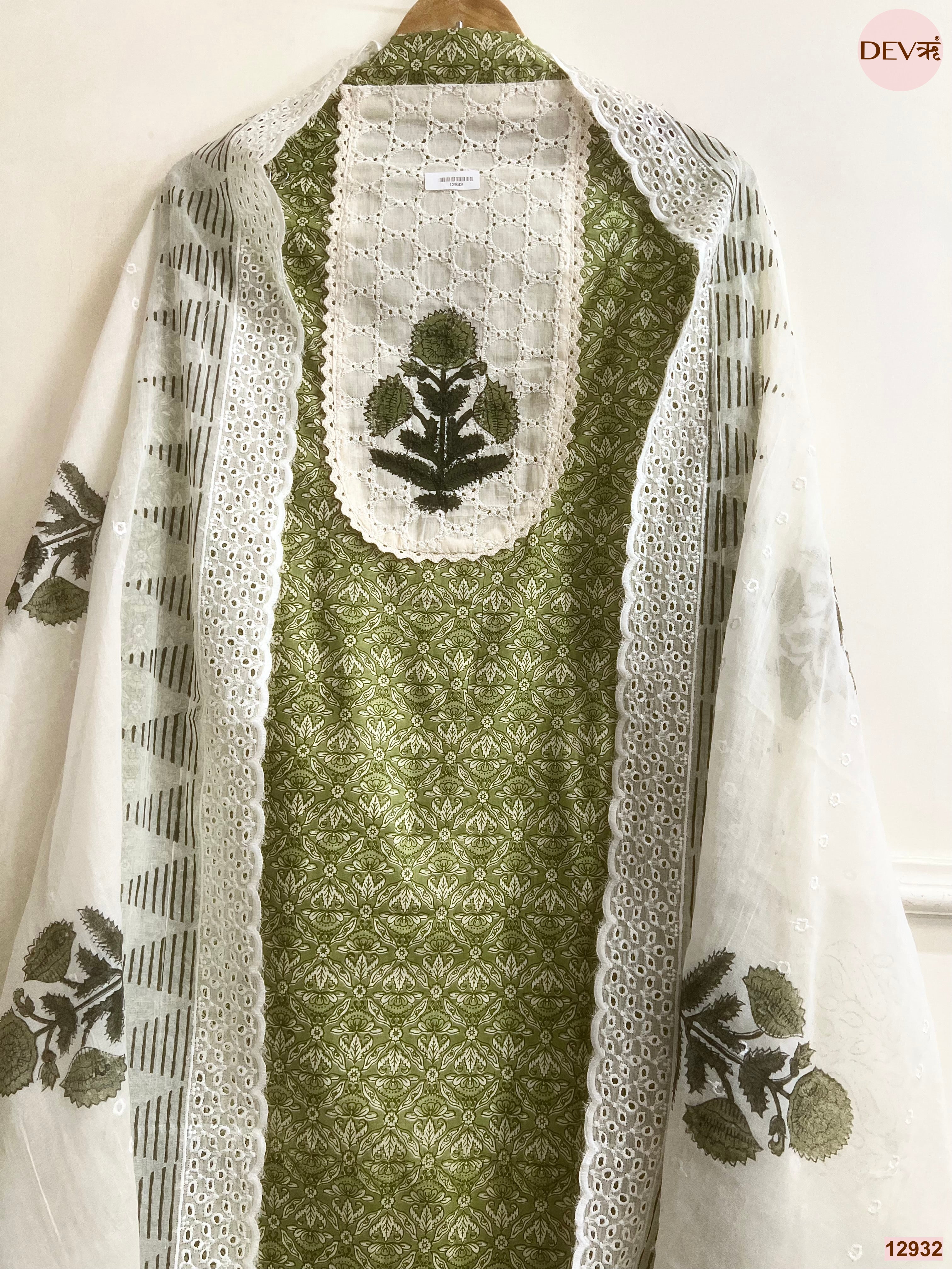 Olive Cotton Printed Unstitched 3-Piece Suit (Devri – D.No 12932)