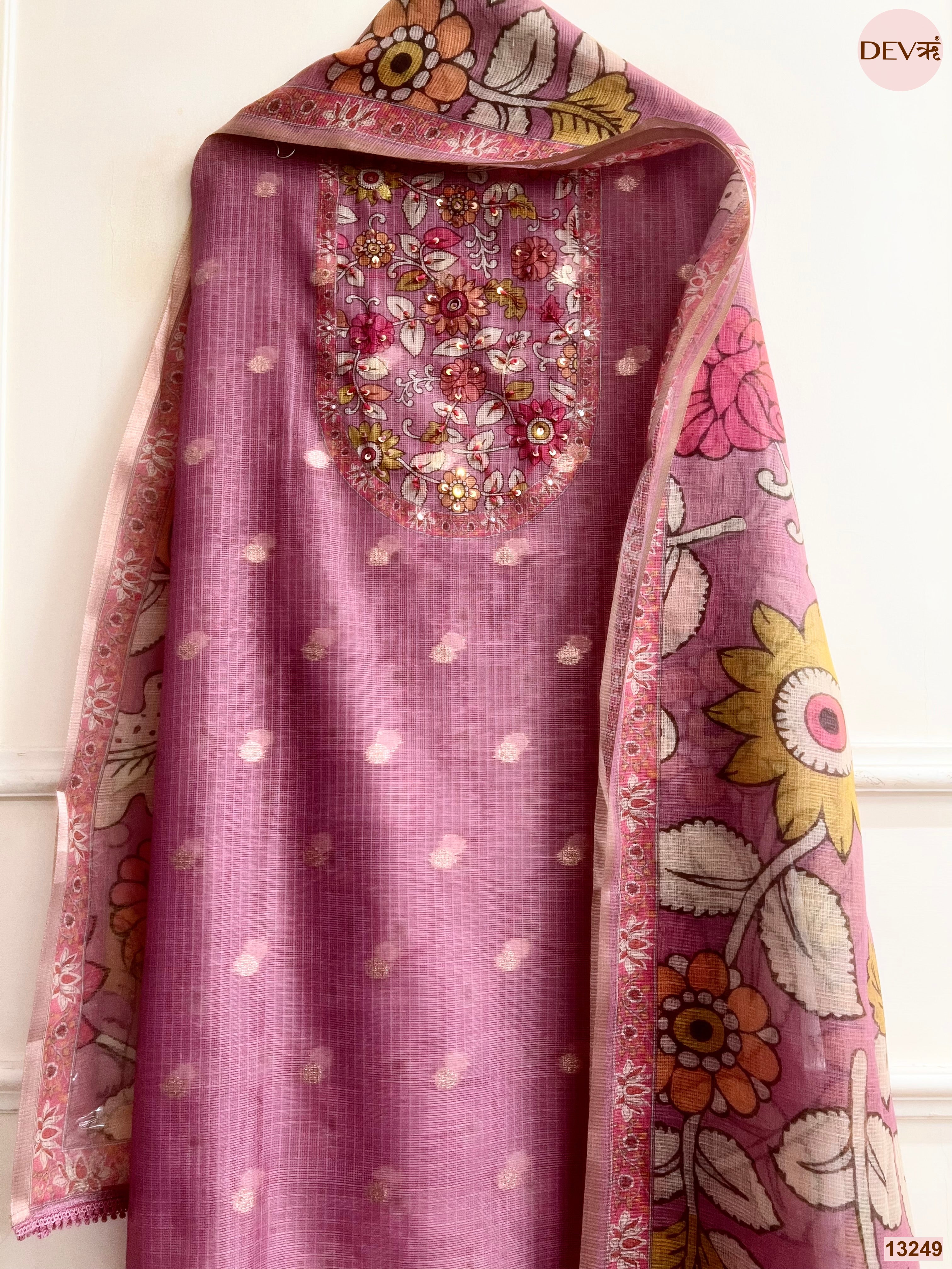 Pink Kota Printed Unstitched 3-Piece Suit (Devri – D.No 13249)