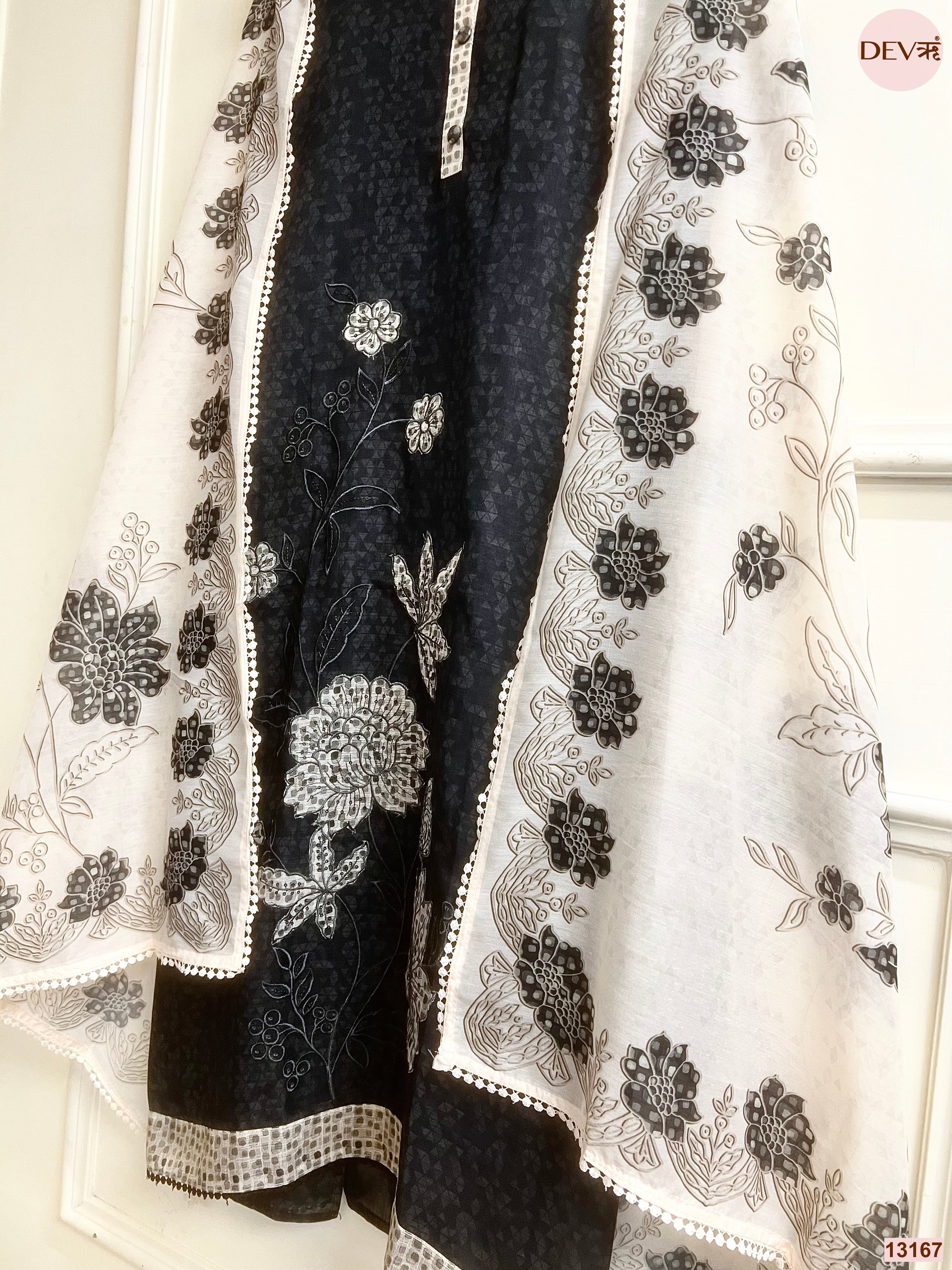 Black Linen Cotton Printed Unstitched 3-Piece Suit (Devri – D.No 13167)
