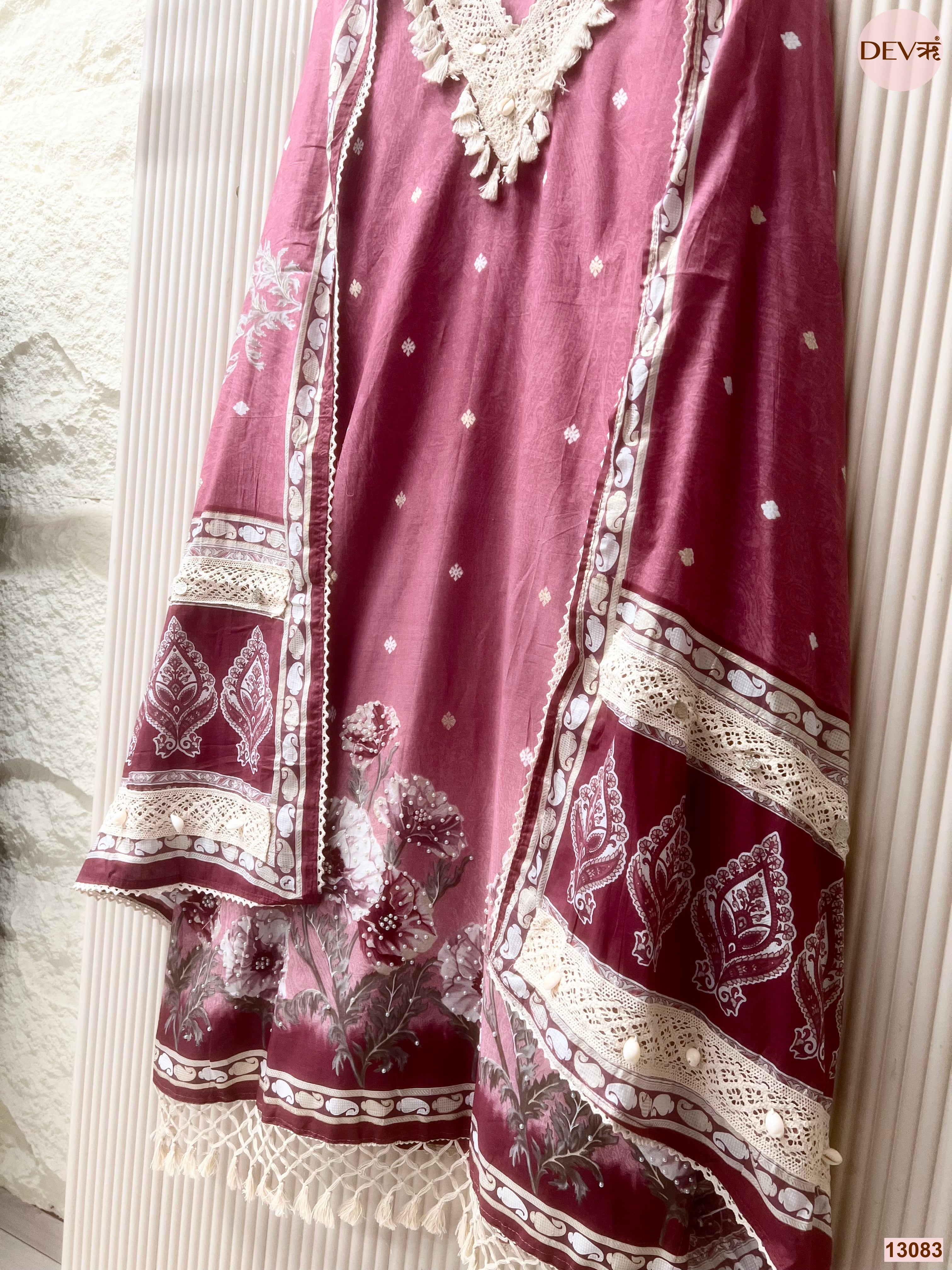 Pink Cotton Printed Unstitched 3-Piece Suit (Devri – D.No 13083)