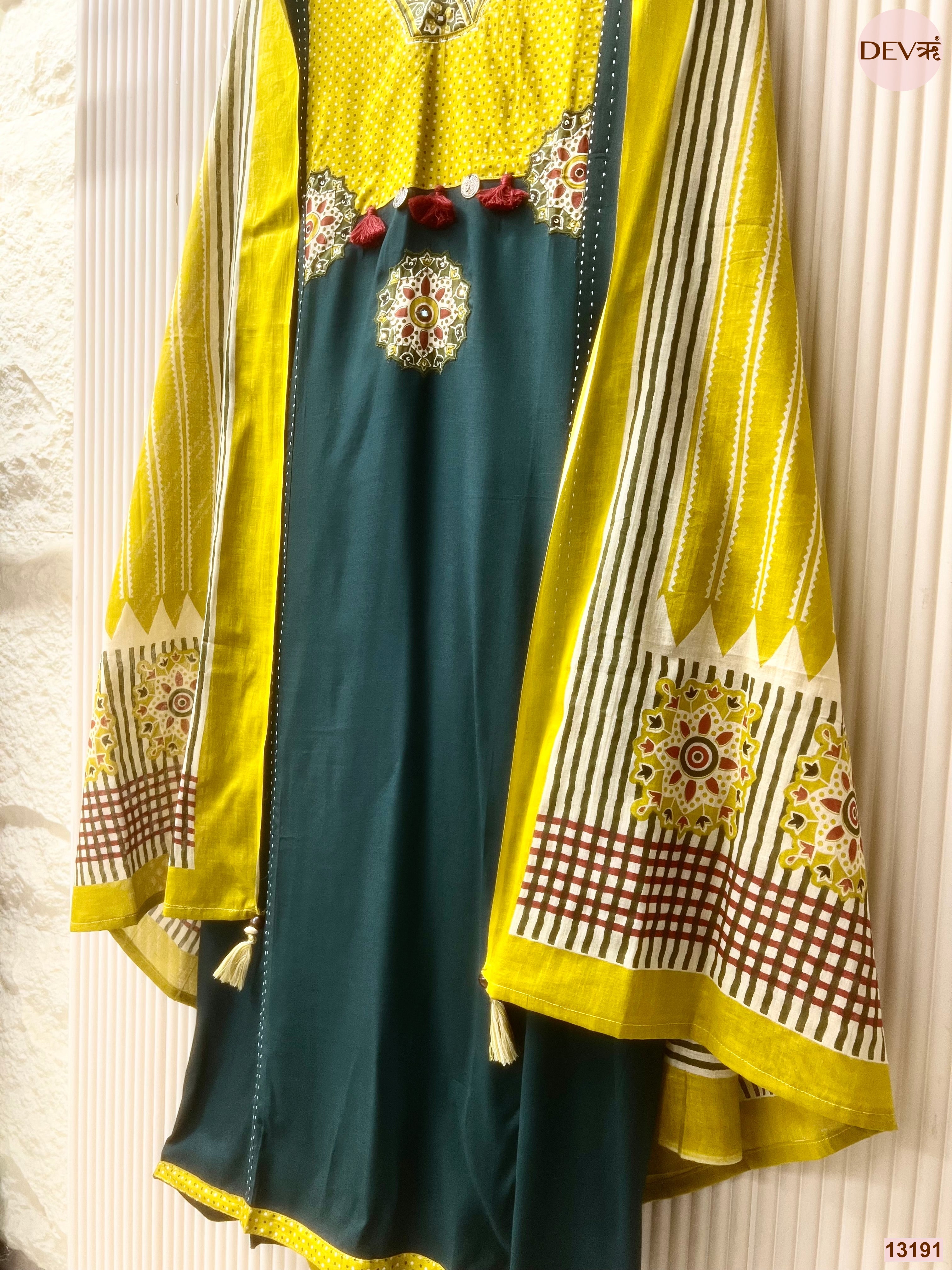 Teal Slub Cotton Printed Unstitched 3-Piece Suit (Devri – D.No 13191)