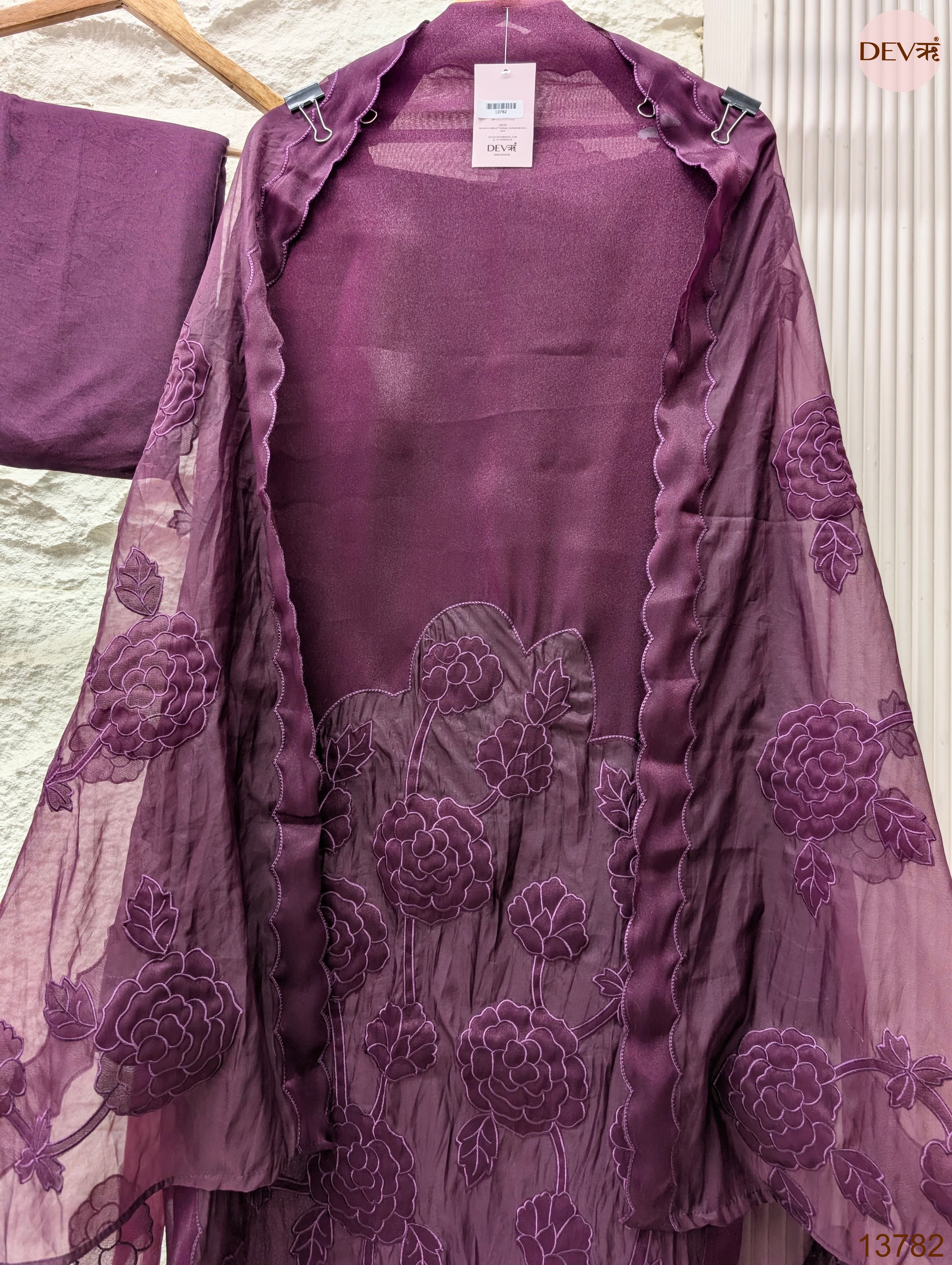 Purple Tissue silk blend Embroidered Unstitched 3-Piece Suit (Devri – D.No 13782)