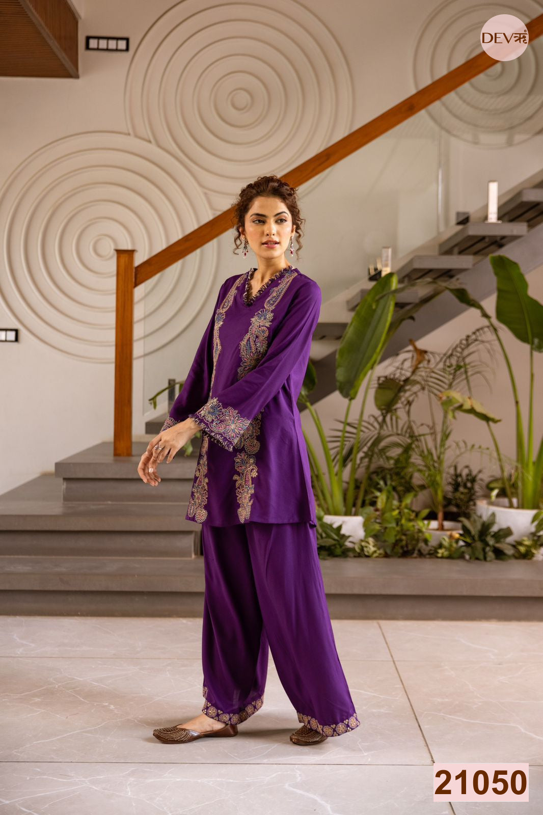 Zareen German Reyon Embroidered Purple 2-Piece Set (Devri – D.No 21050)