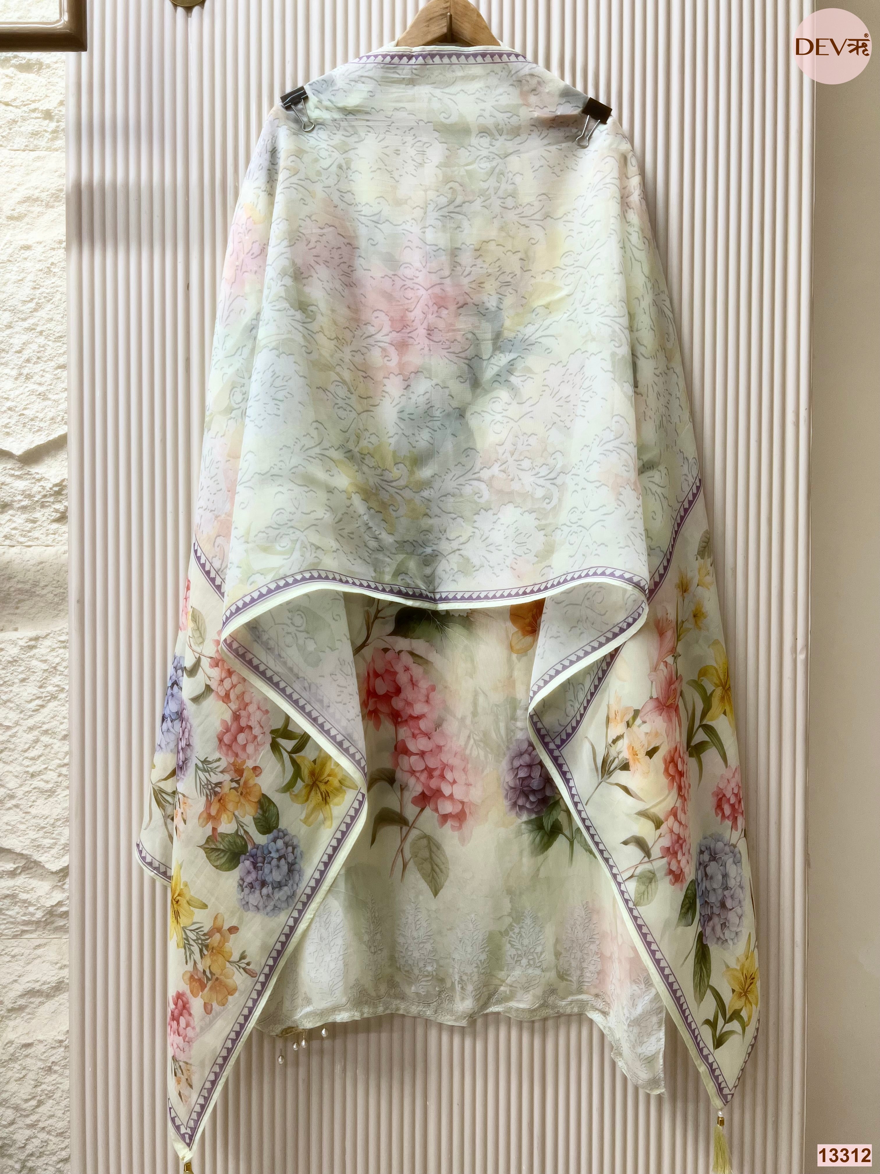 Mint Organza Printed Unstitched 3-Piece Suit (Devri – D.No 13312)