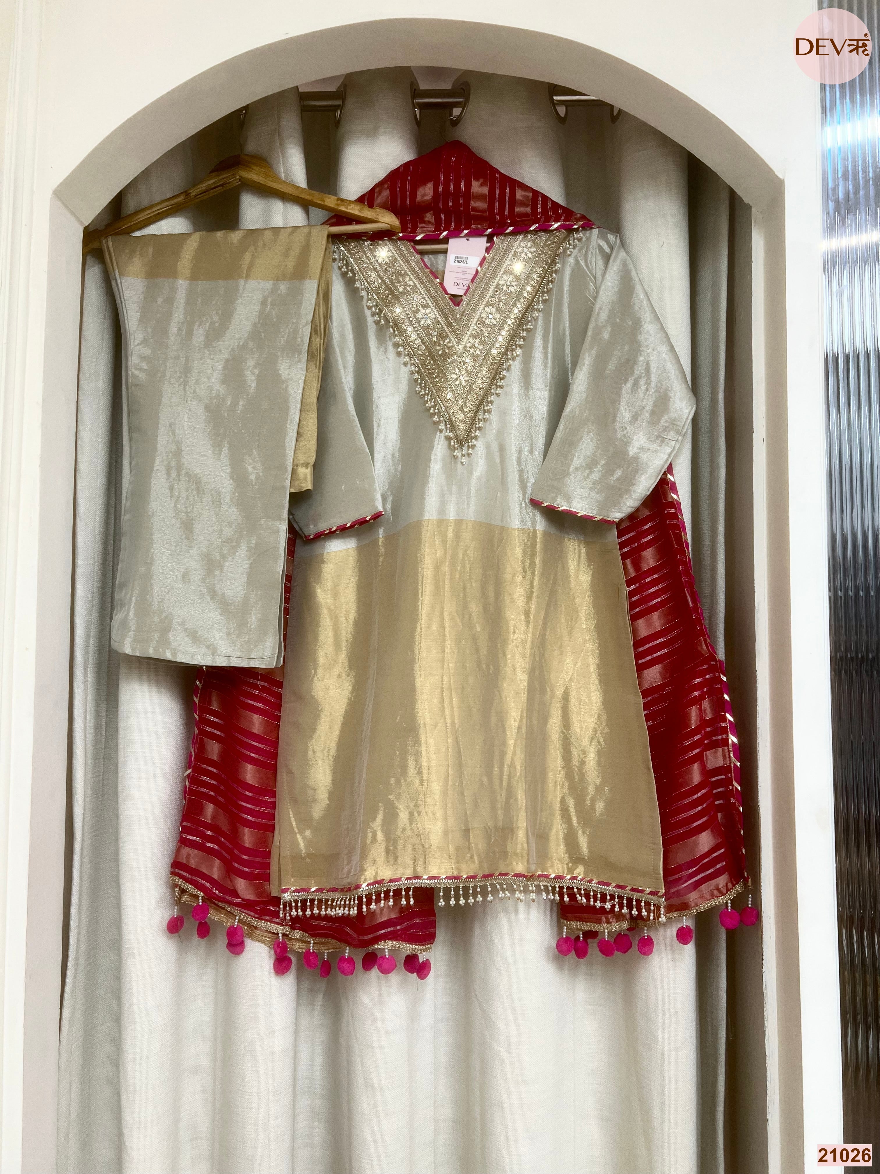 Gulnaar Tissue Silk Embroidered Ivory 3-Piece Set (Devri – D.No 21026)