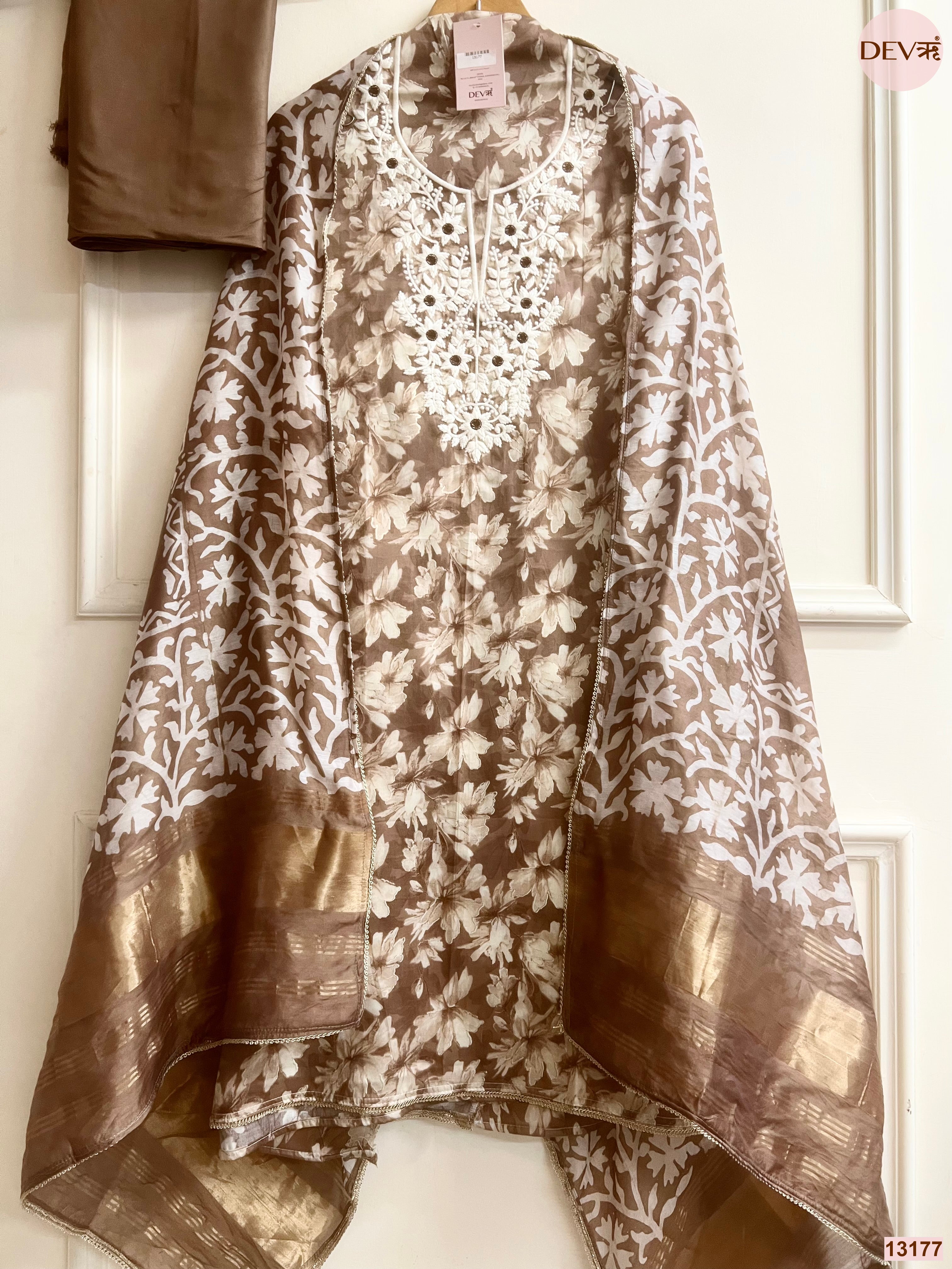 Brown Jam Cotton Printed Unstitched 3-Piece Suit (Devri – D.No 13177)