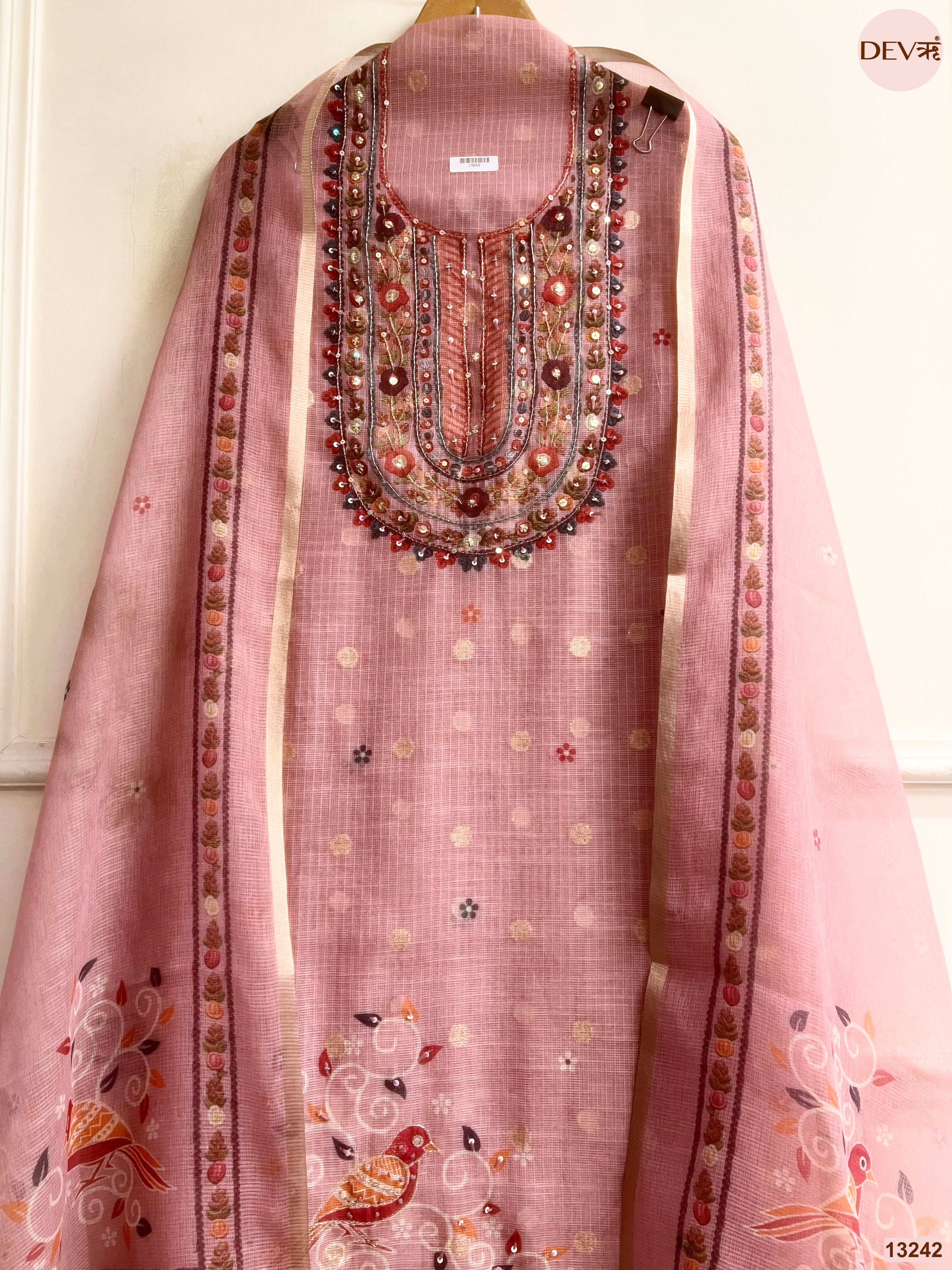 Pink Kota Printed Unstitched 3-Piece Suit (Devri – D.No 13242)