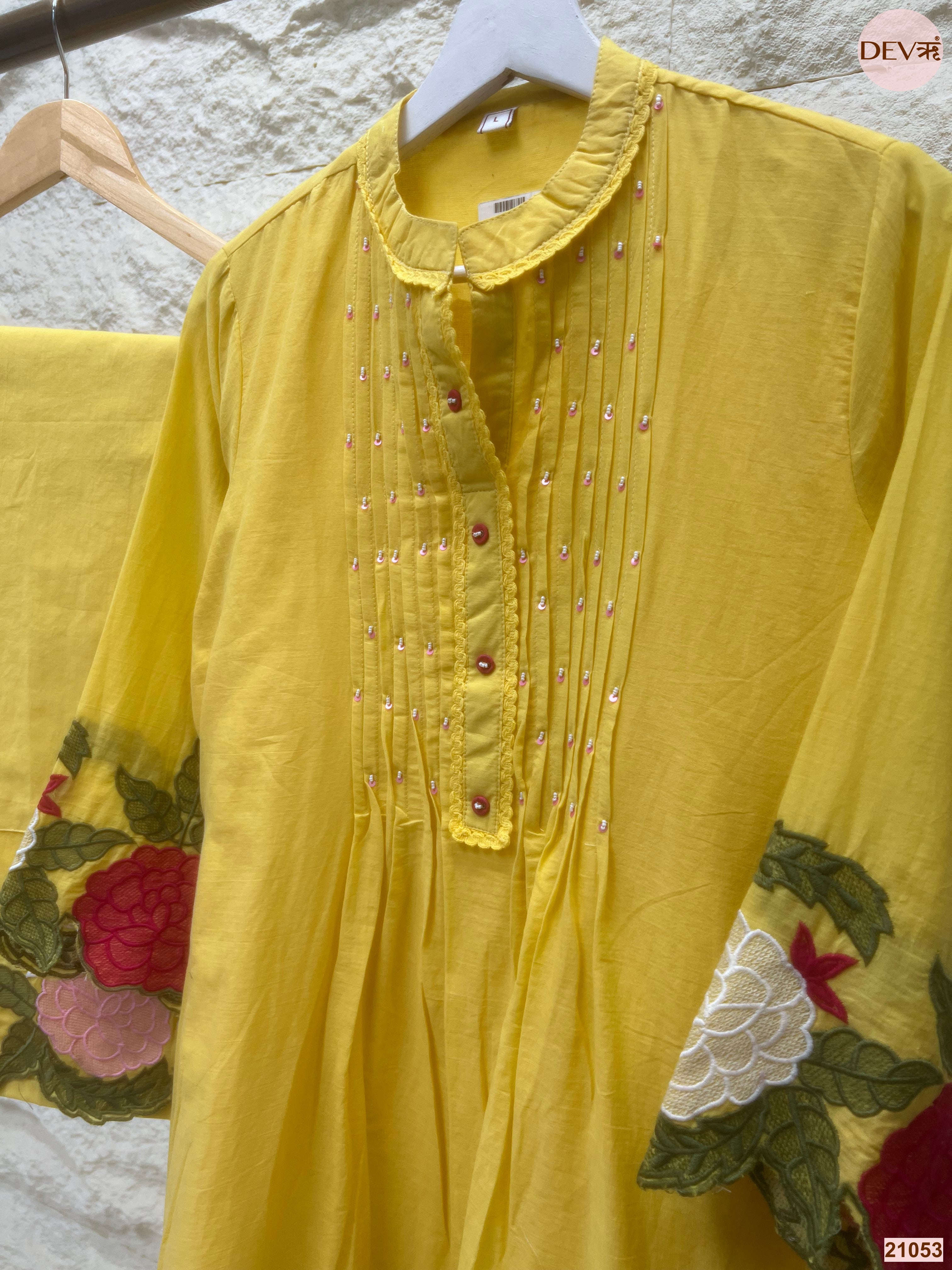 Gulnaar Mul Chanderi Embroidered Yellow 2-Piece Set (Devri – D.No 21053)