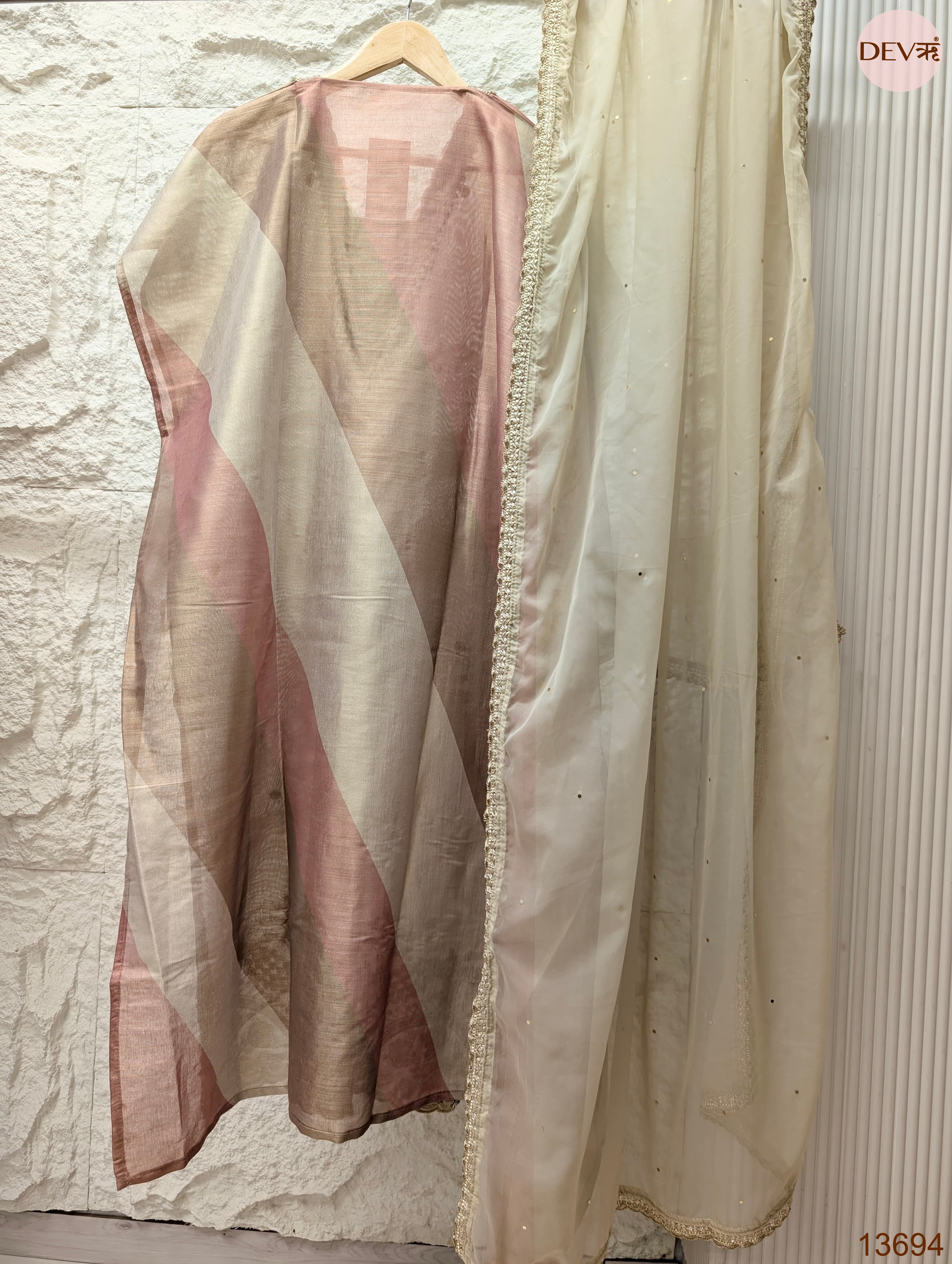 Pink Tissue Silk Embroidered Unstitched 3-Piece Suit (Devri – D.No 13694)
