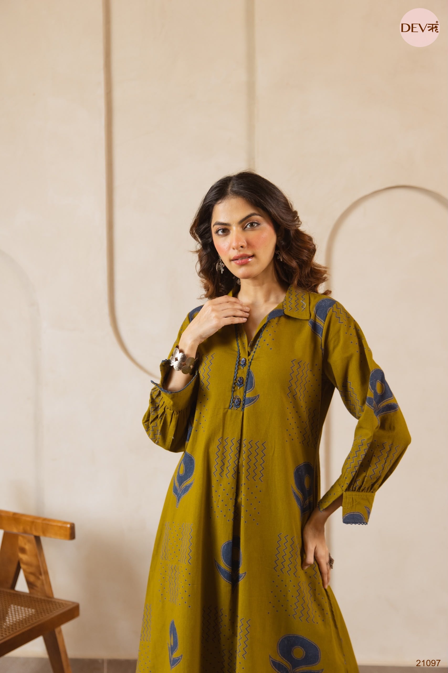 Vasanti Cotton flex Printed Olive 2-Piece Set (Devri – D.No 21097)