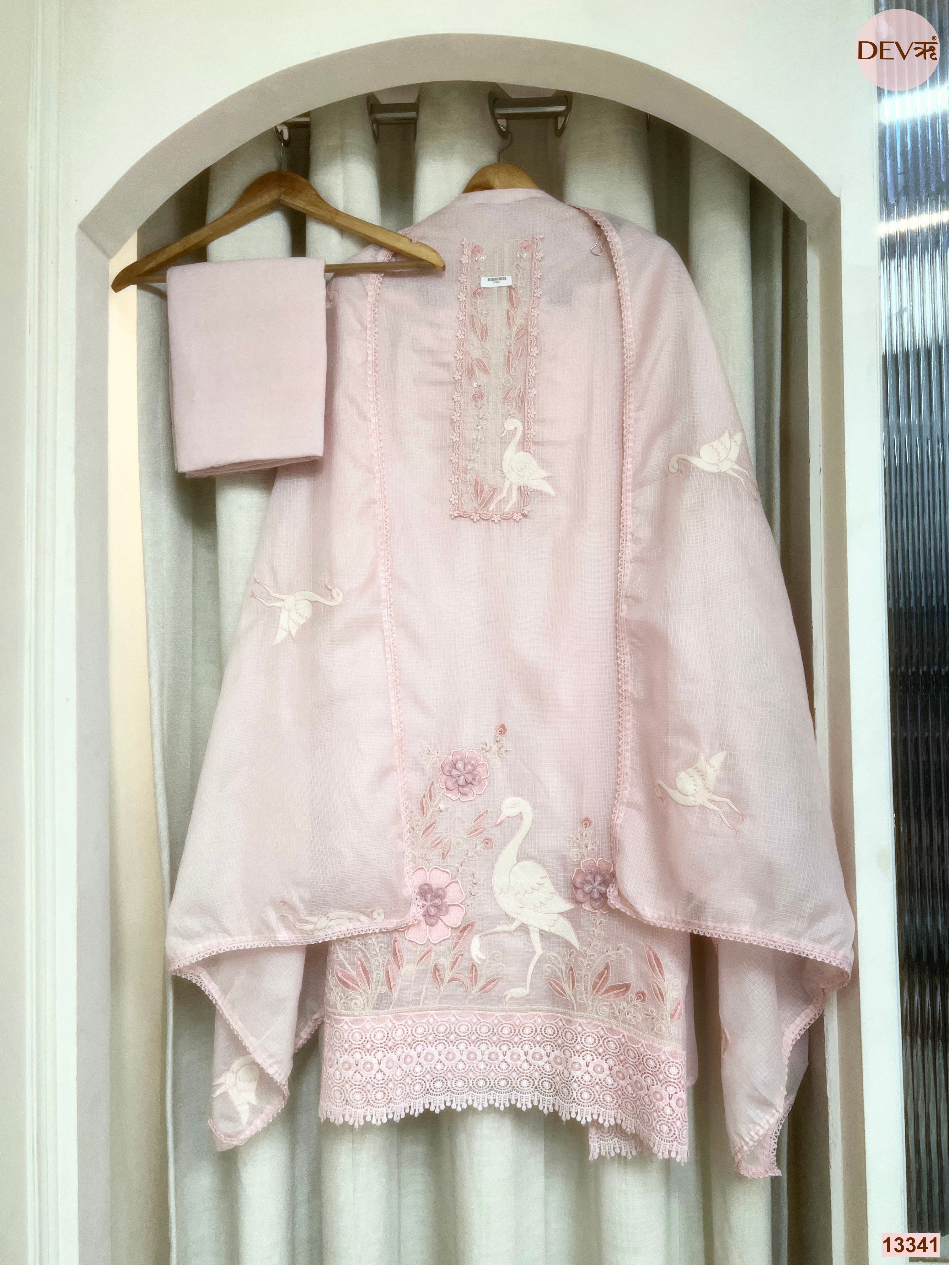 Pink Kota Embroidered Unstitched 3-Piece Suit (Devri – D.No 13341)