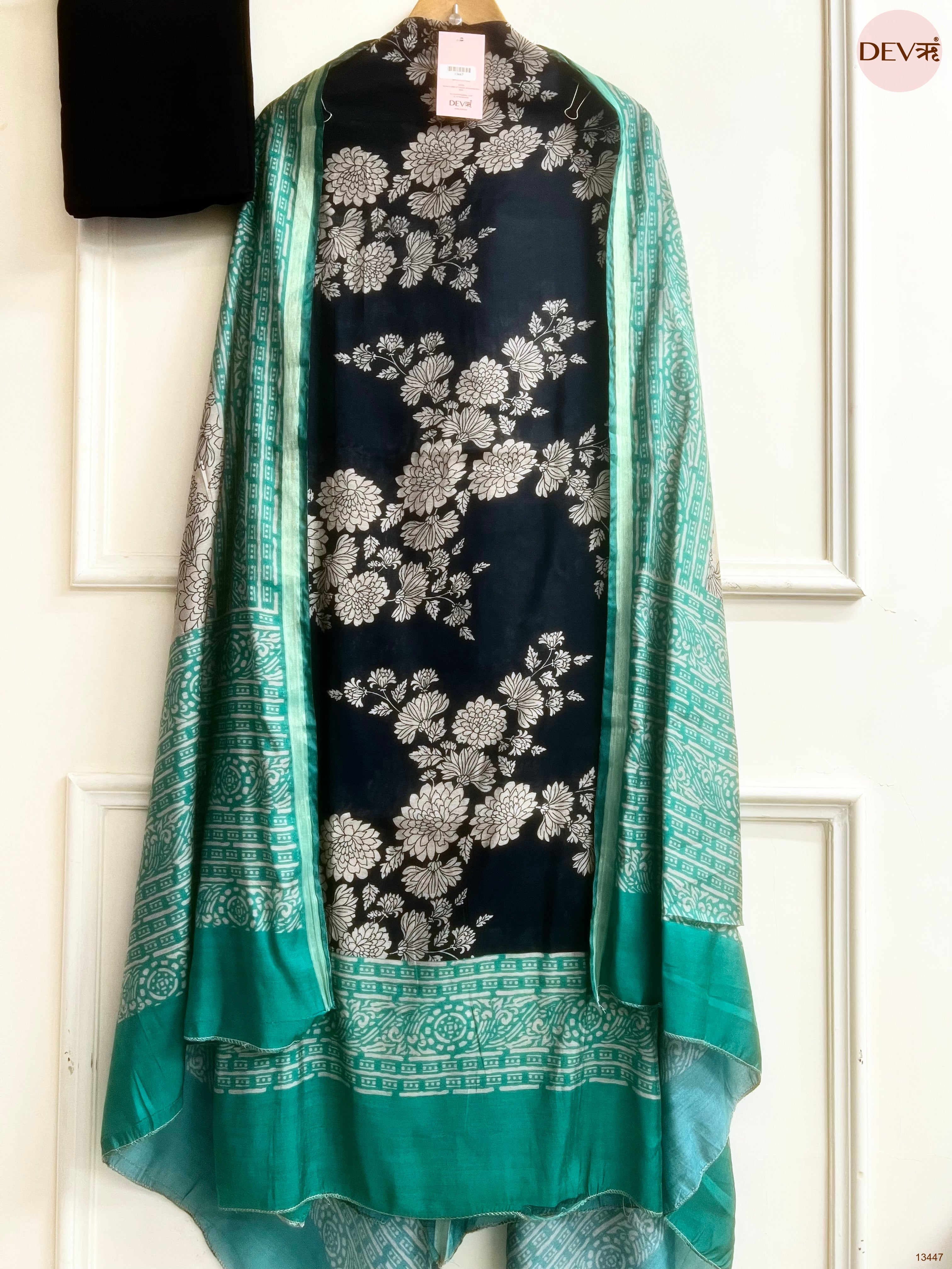 Black Maheshwari Silk Printed Unstitched 3-Piece Suit (Devri – D.No 13447)