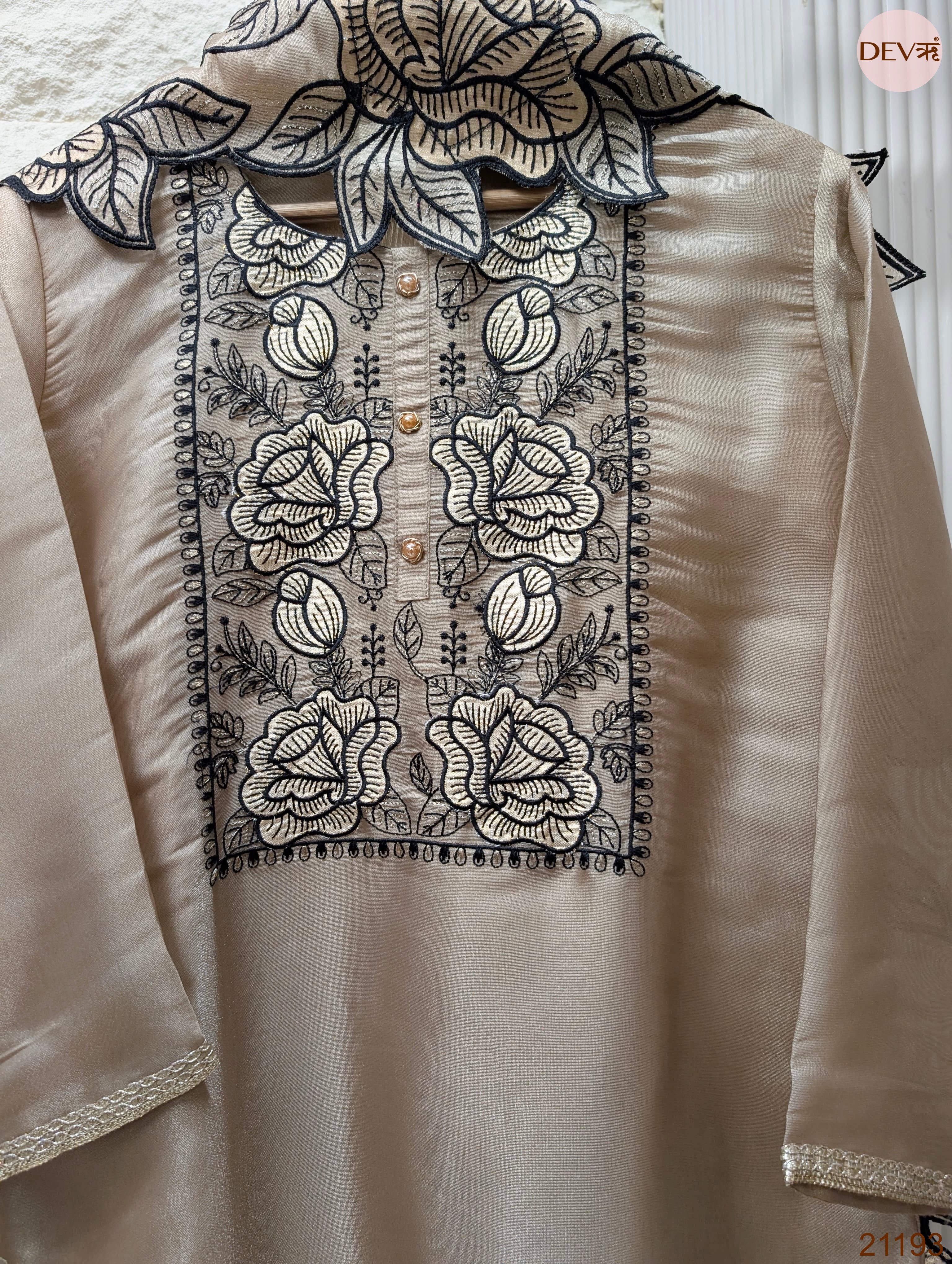 Gulnaar Tissue silk Embroidered Beige 3-Piece Set (Devri – D.No 21193)