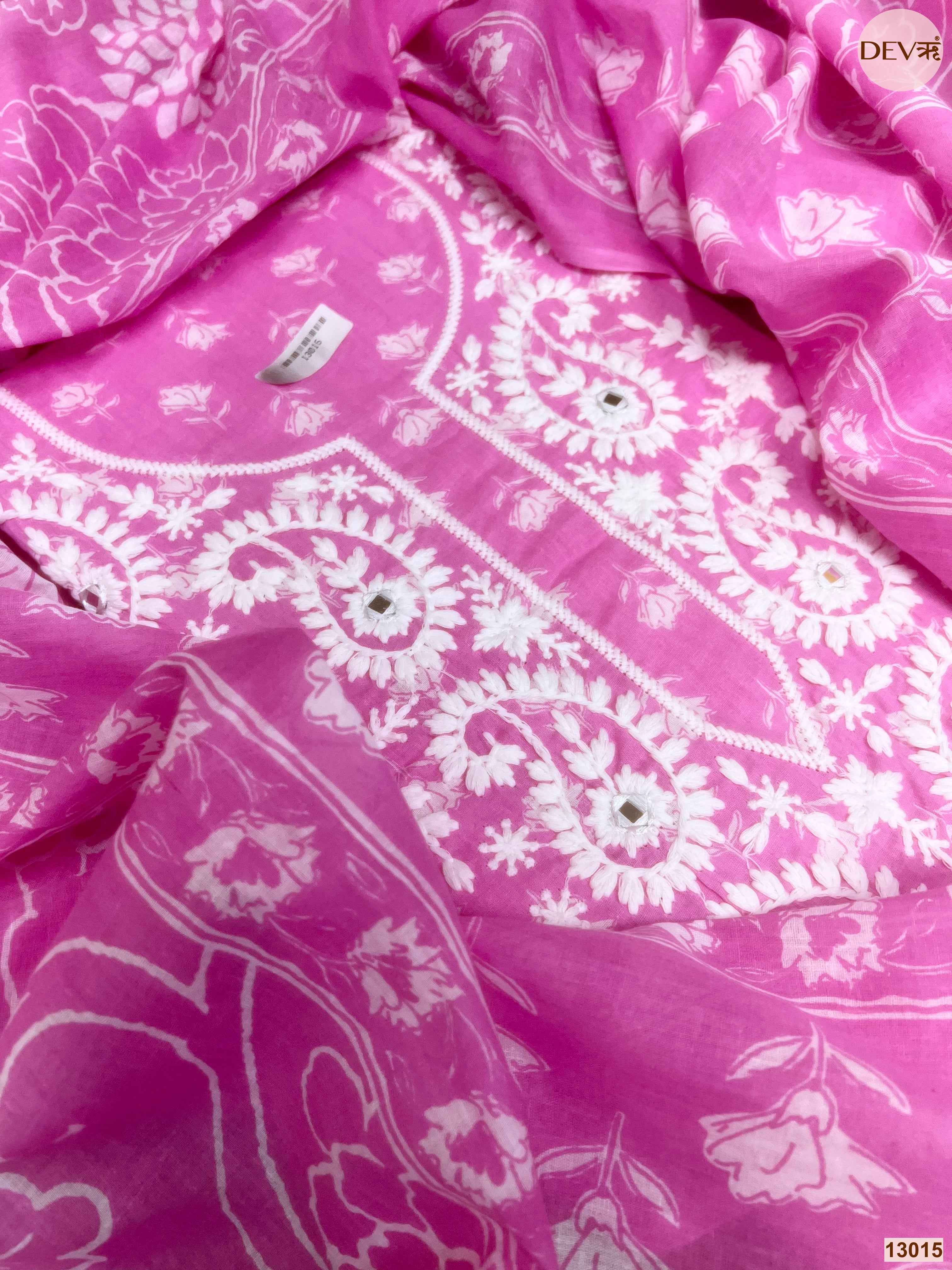 Pink Cotton Printed Unstitched 3-Piece Suit (Devri – D.No 13015)