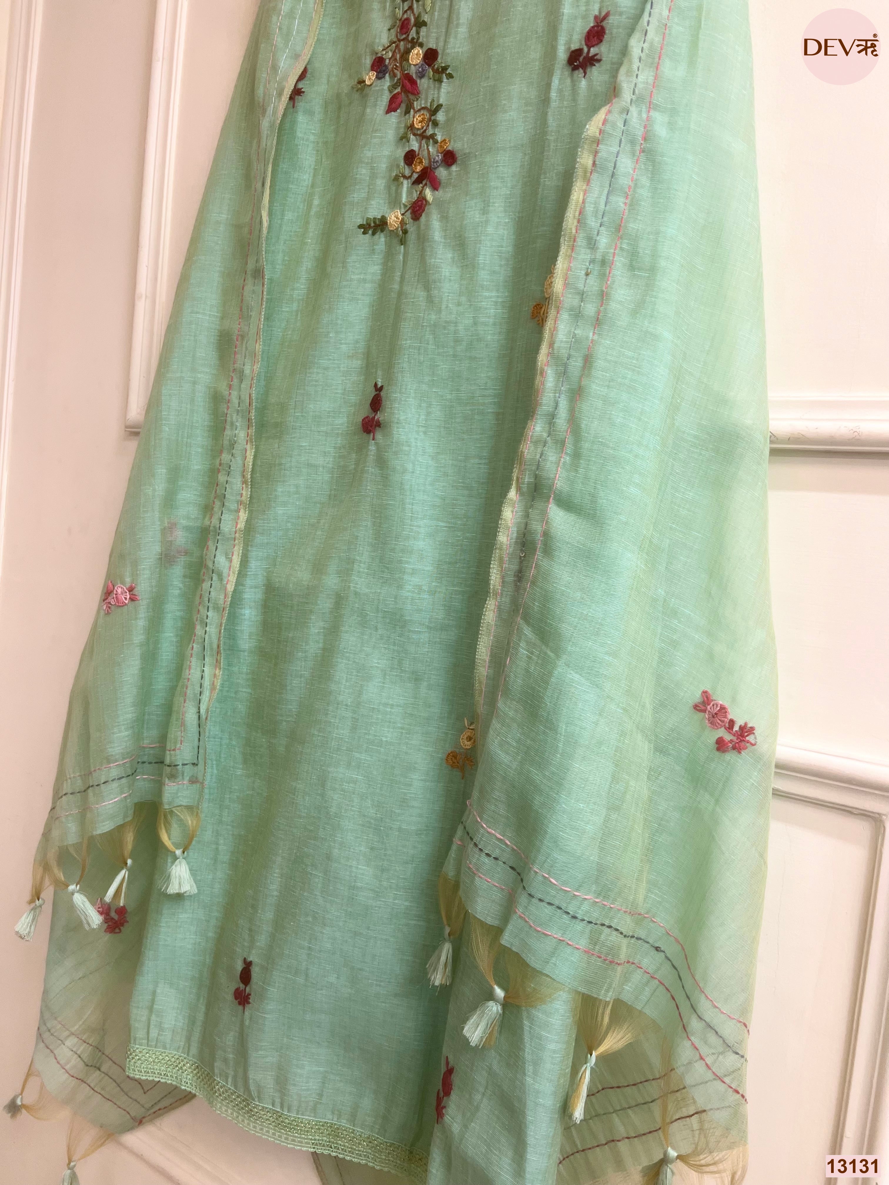 Mint Jamdani Cotton Embroidered Unstitched 3-Piece Suit (Devri – D.No 13131)