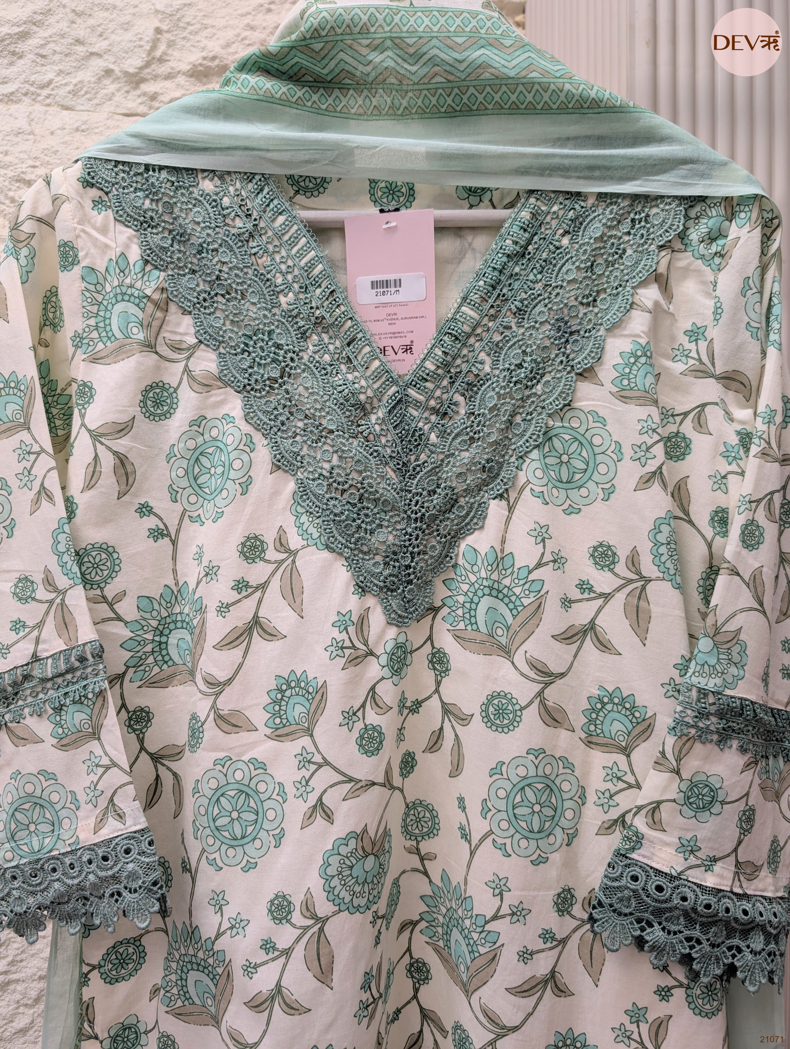 Gulnaar Pure Cotton Printed Mint Green 3-Piece Set (Devri – D.No 21071)