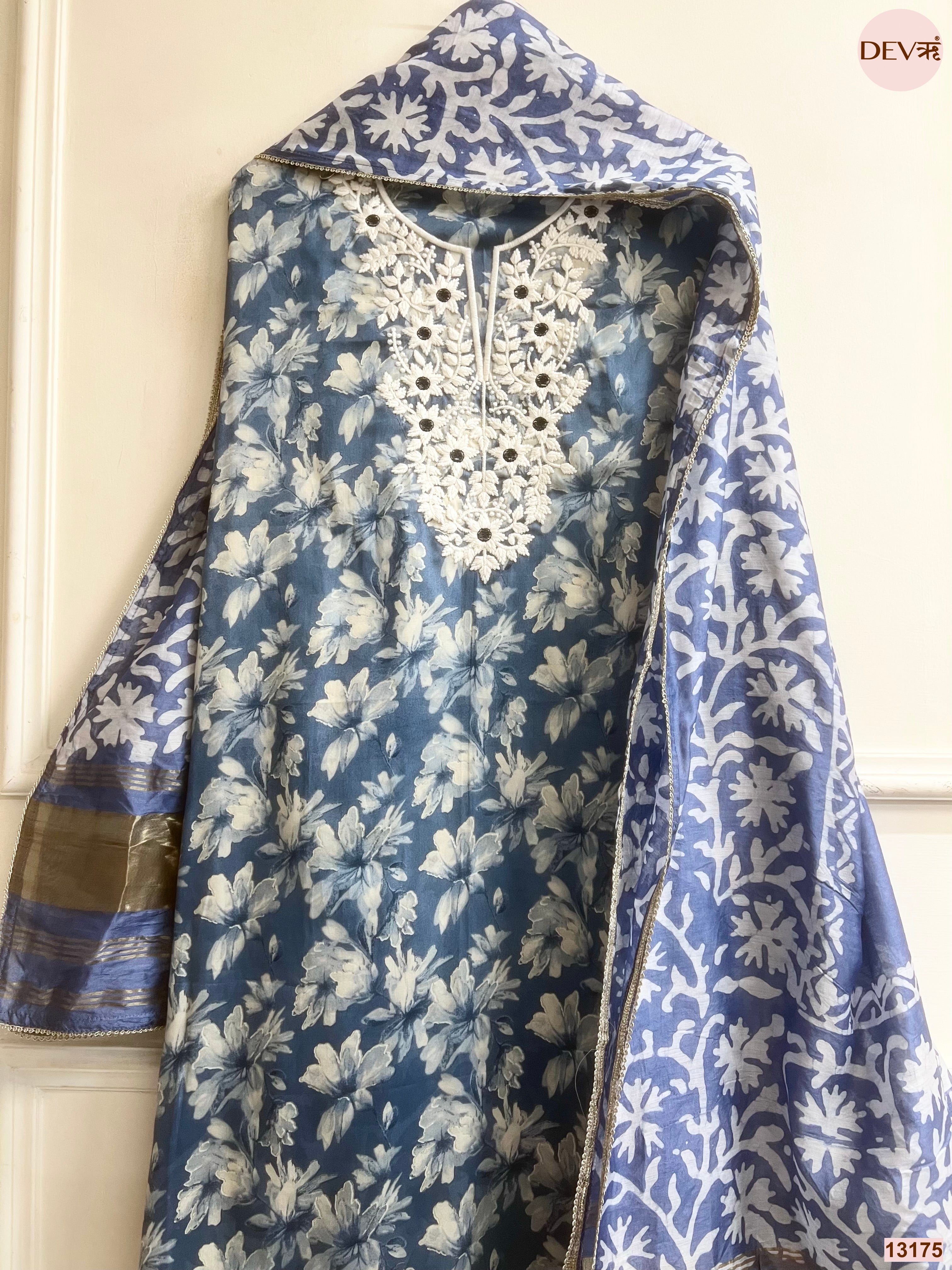 Blue Jam Cotton Printed Unstitched 3-Piece Suit (Devri – D.No 13175)